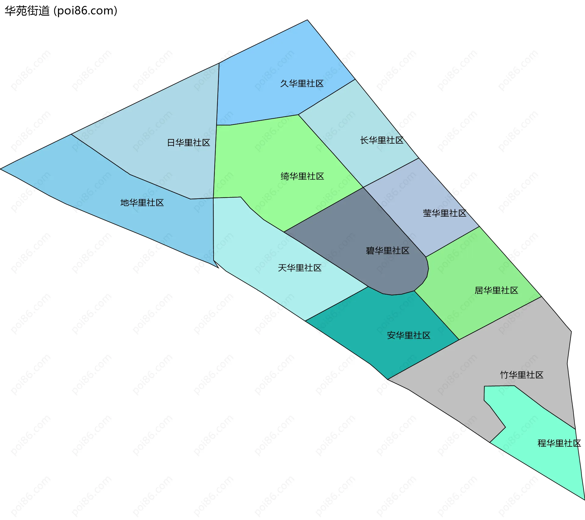 华苑街道边界地图(五级行政区划)