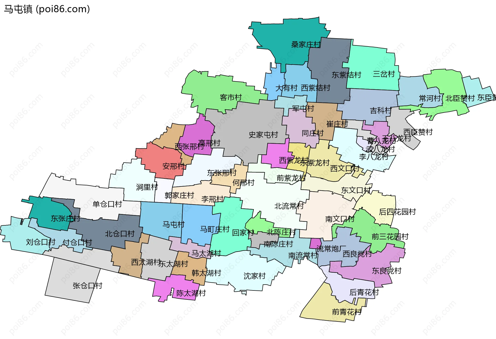 马屯镇边界地图(五级行政区划)