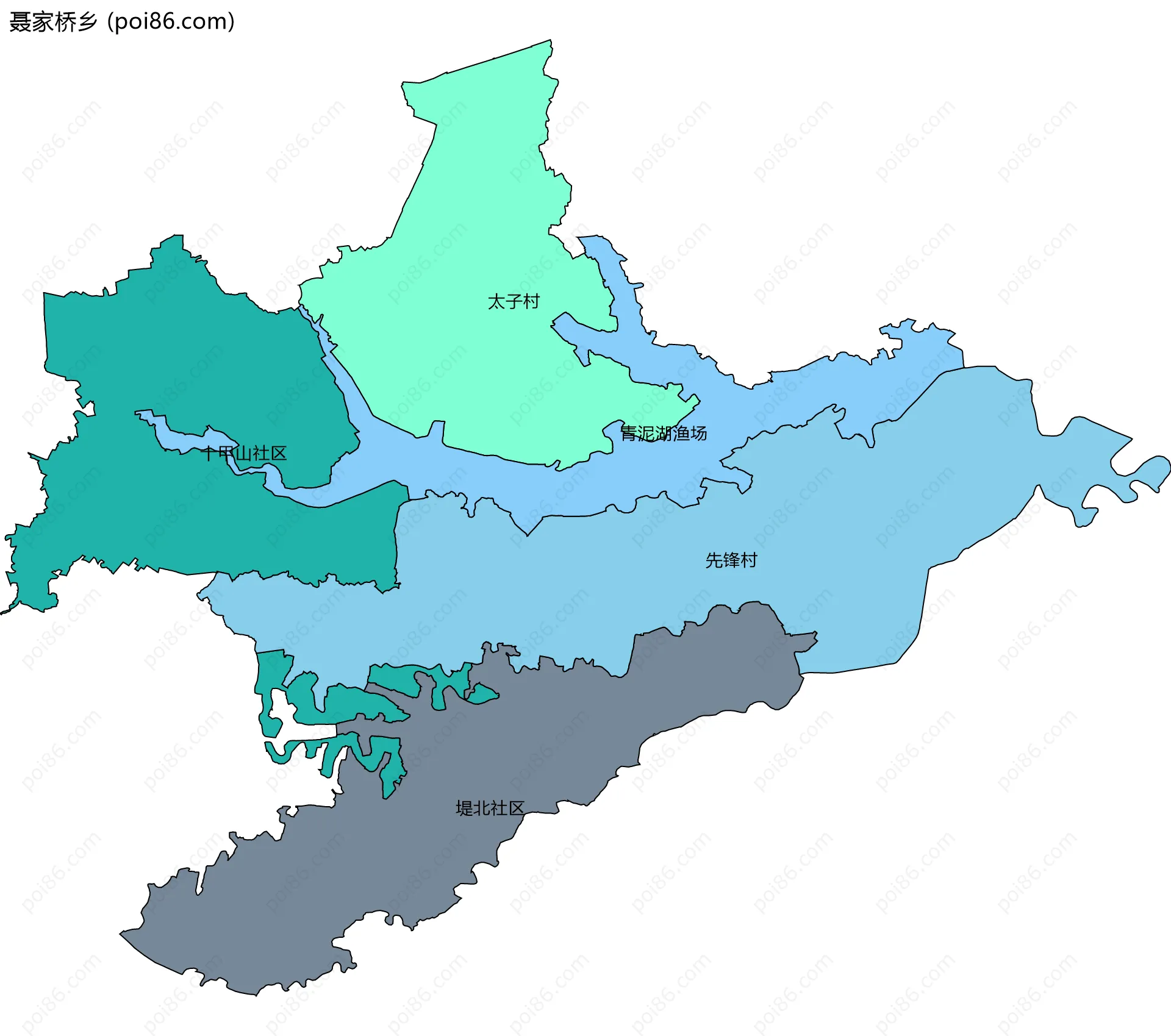聂家桥乡边界地图(五级行政区划)