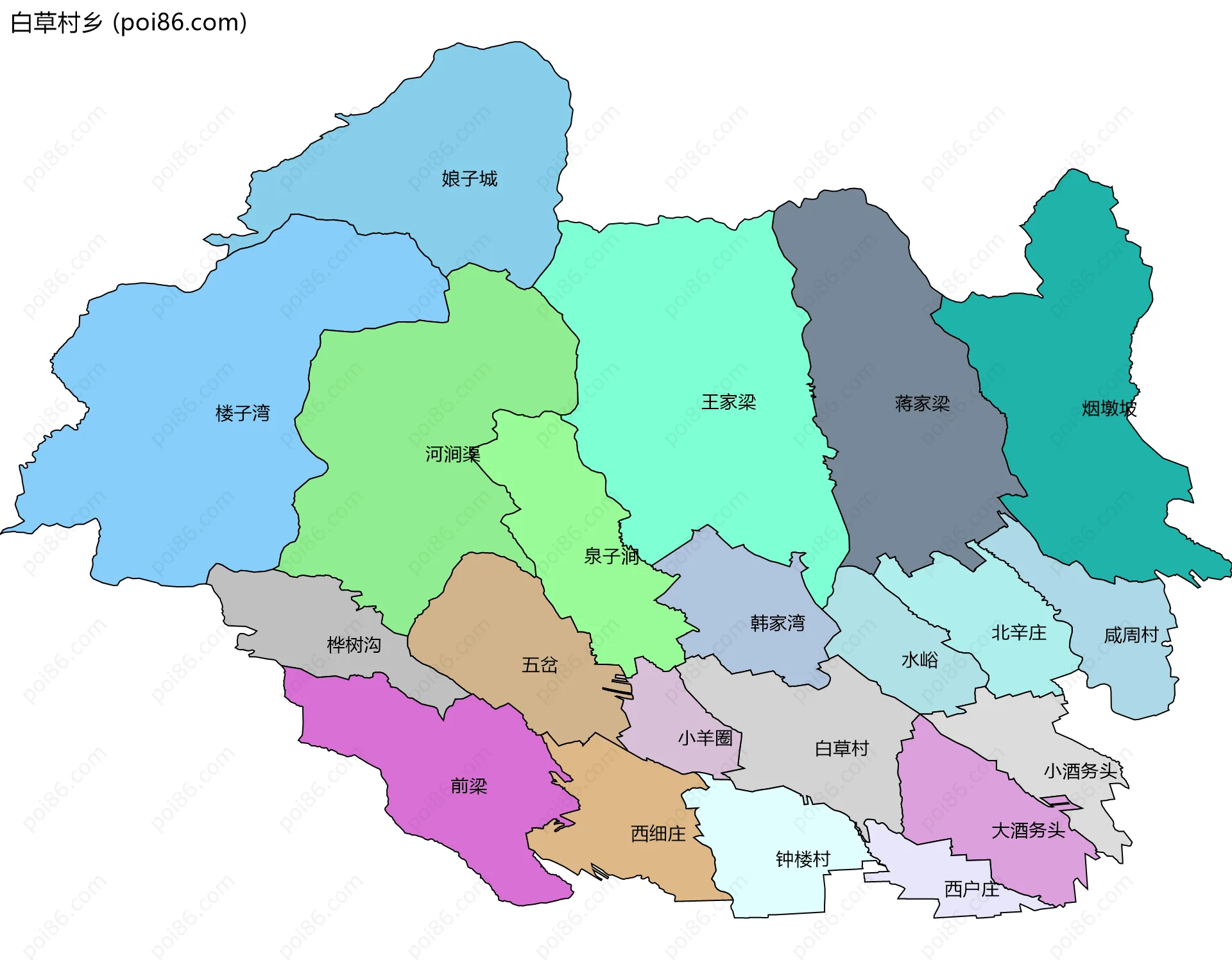 白草村乡边界地图(五级行政区划)