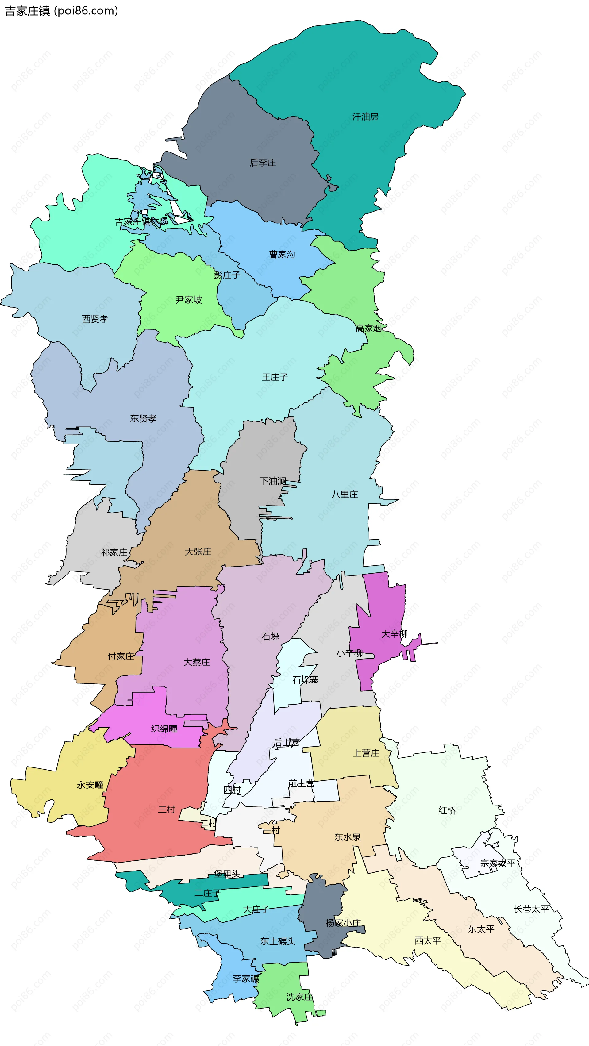 吉家庄镇边界地图(五级行政区划)