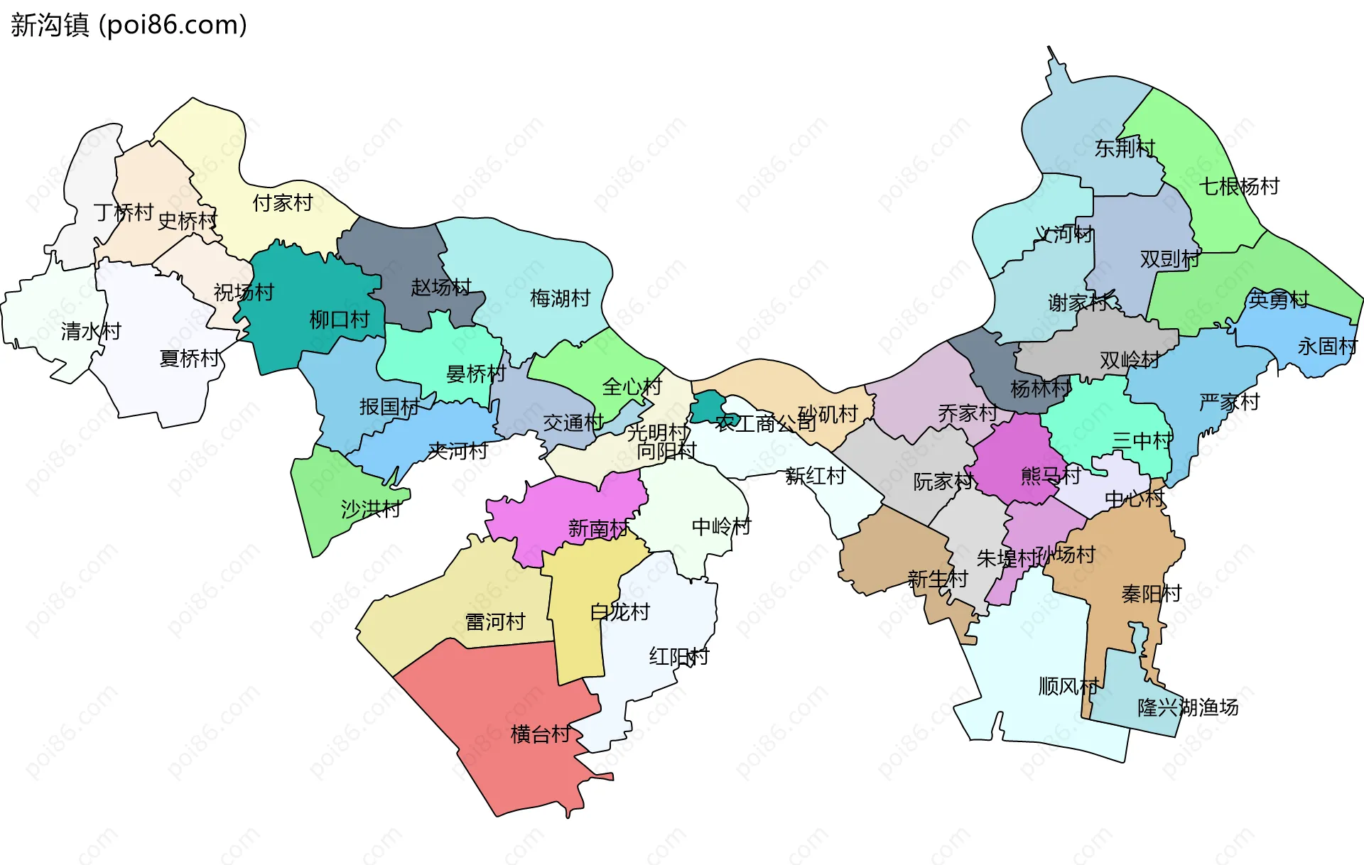 新沟镇边界地图(五级行政区划)
