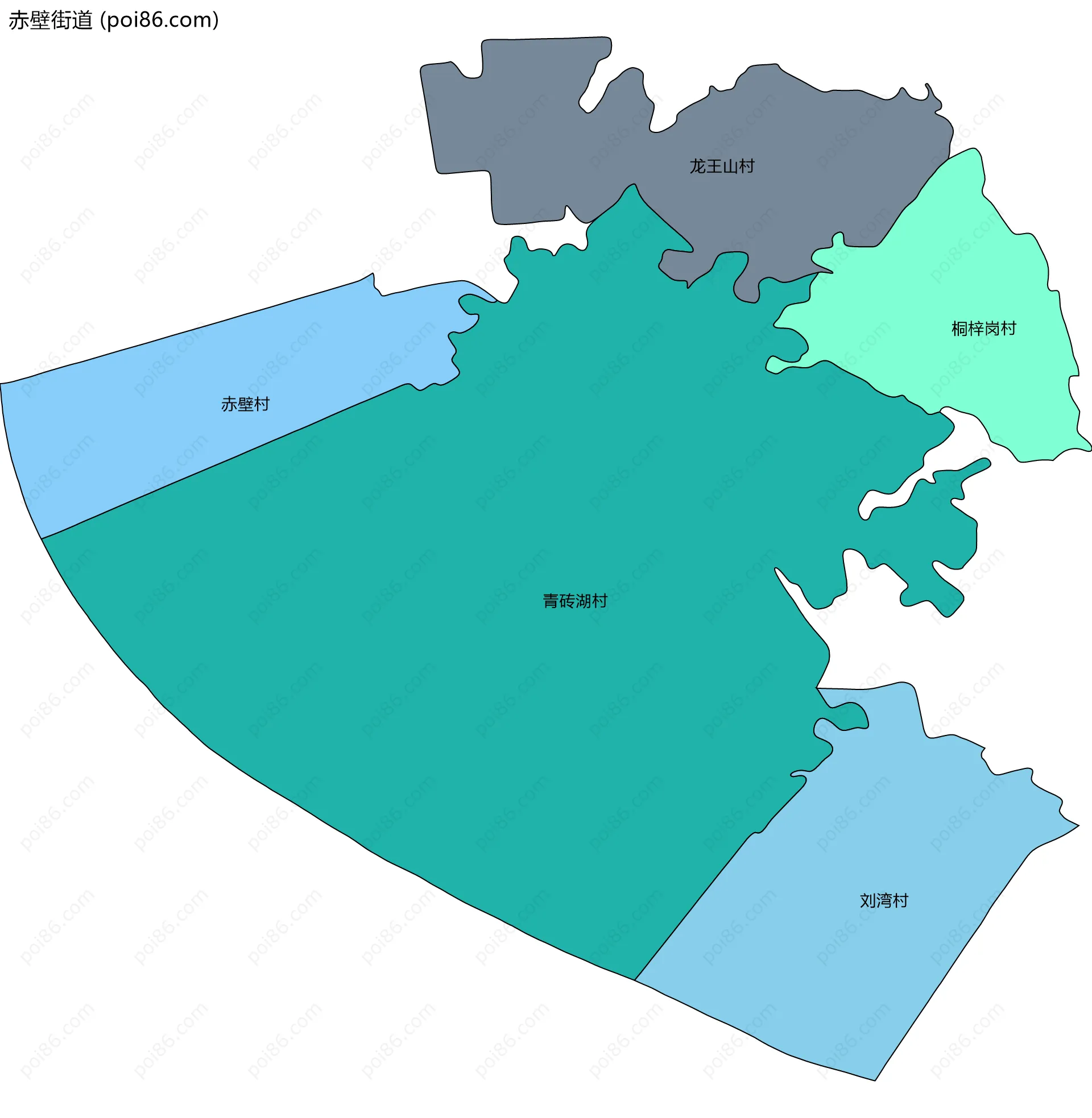 赤壁街道边界地图(五级行政区划)
