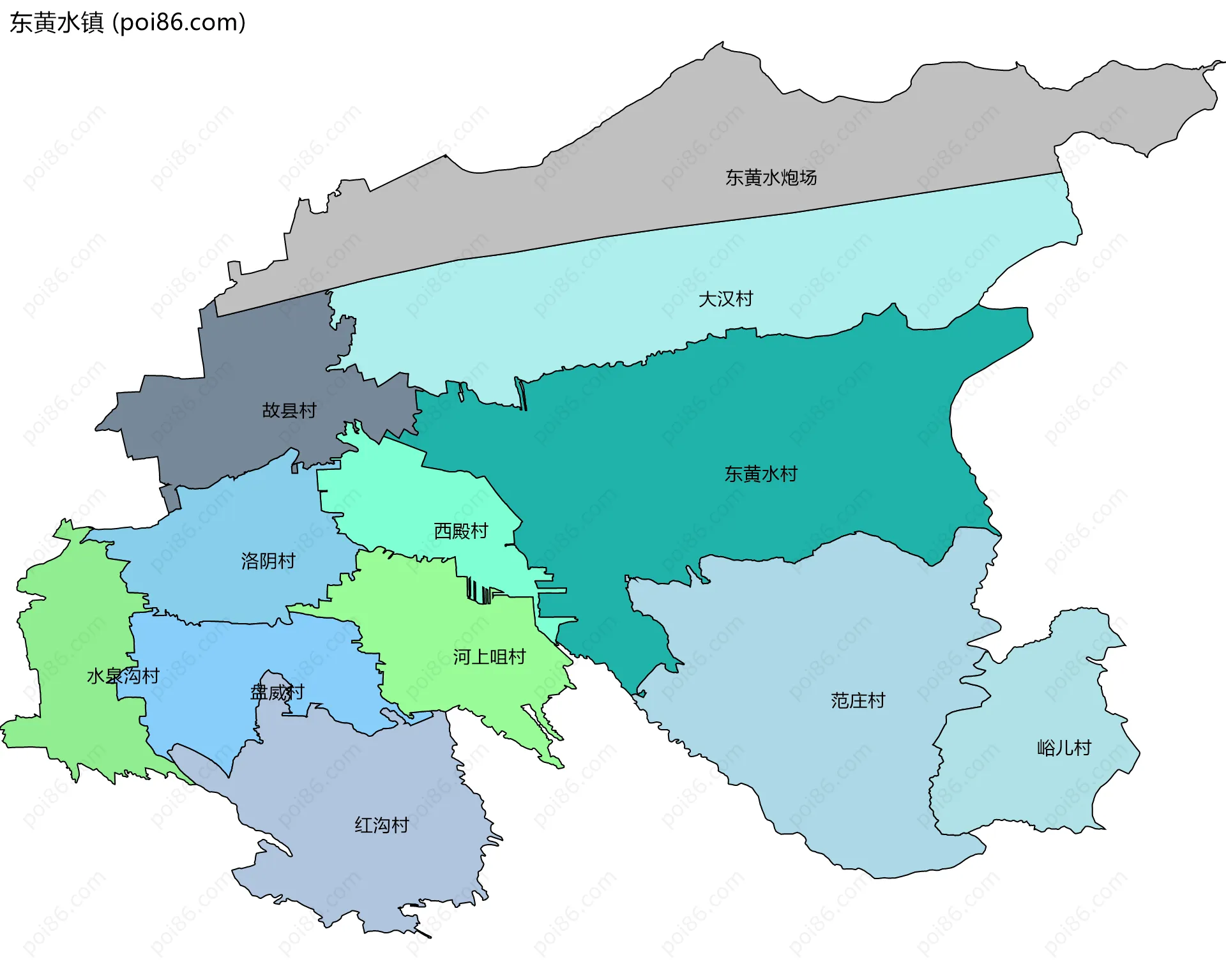 东黄水镇边界地图(五级行政区划)