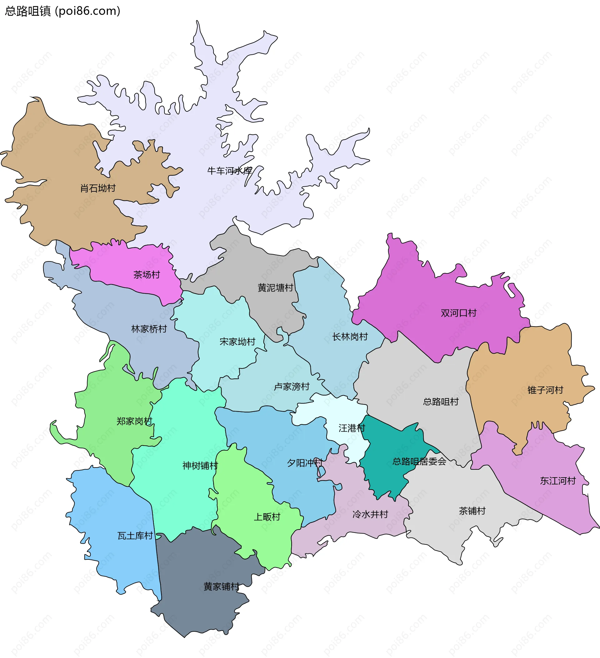 总路咀镇边界地图(五级行政区划)