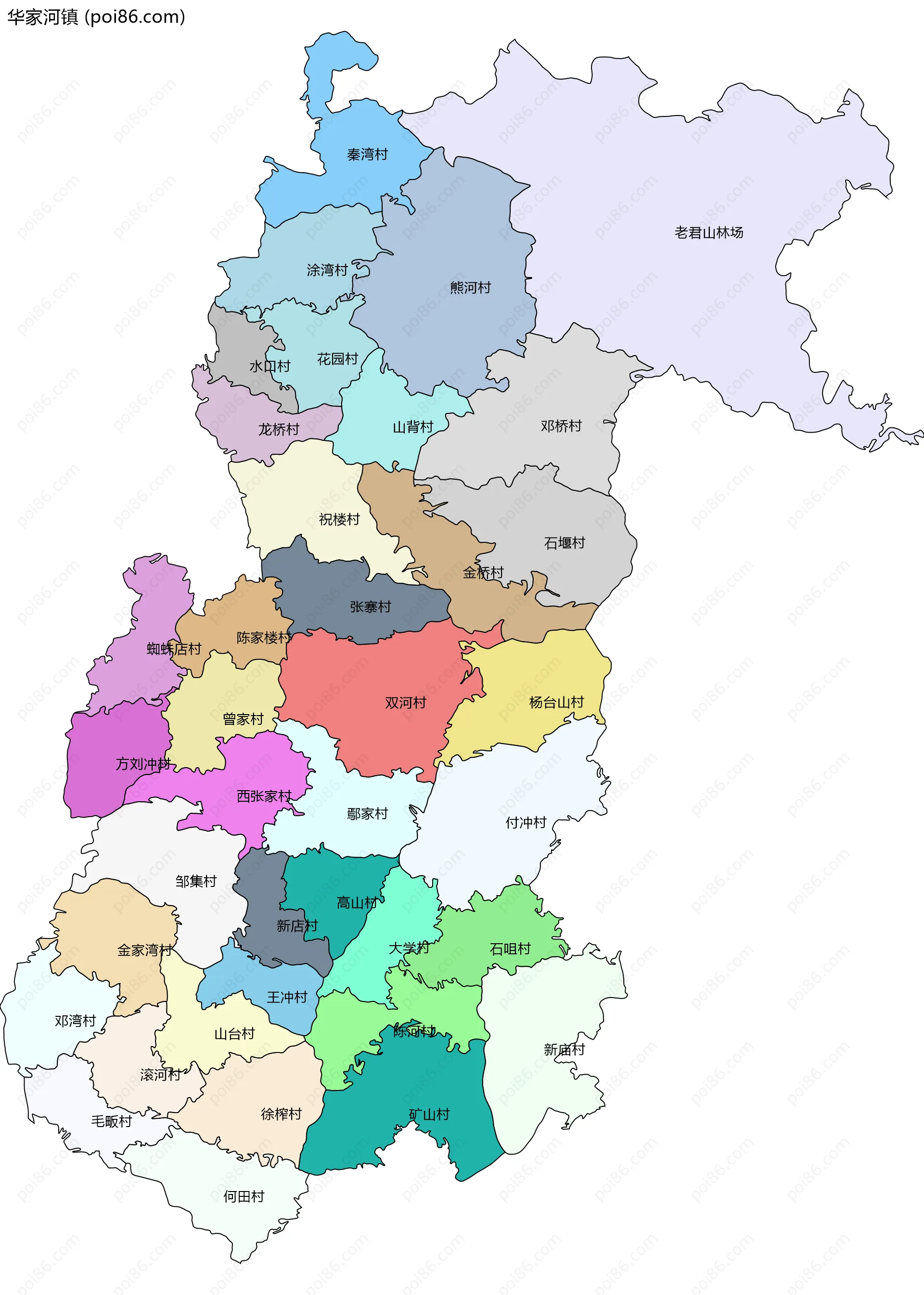 华家河镇边界地图(五级行政区划)