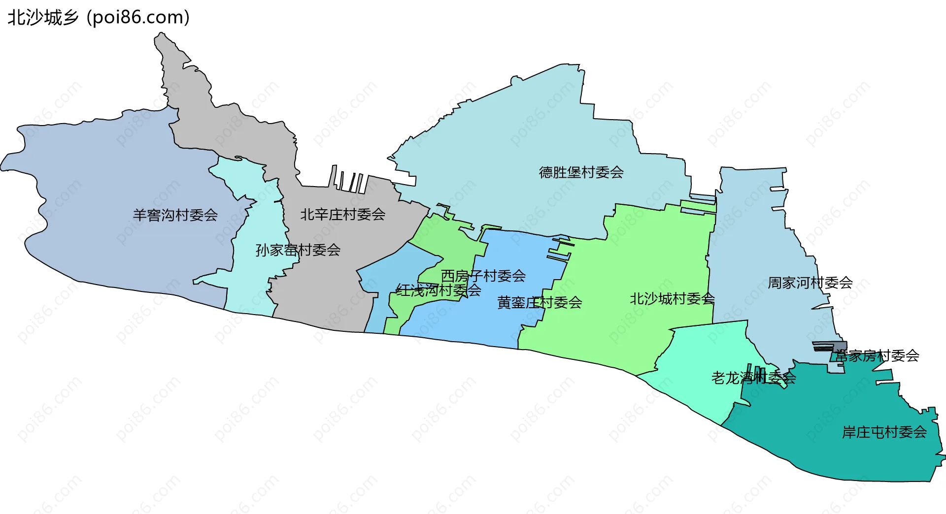 北沙城乡边界地图(五级行政区划)