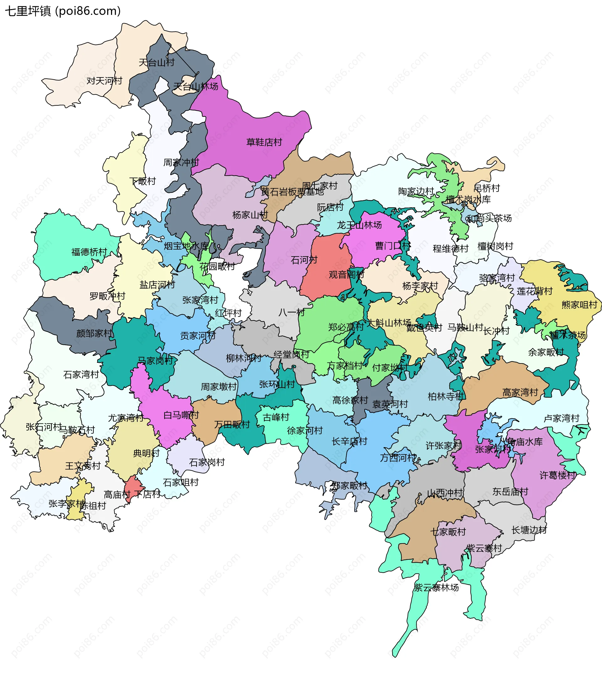 七里坪镇边界地图(五级行政区划)