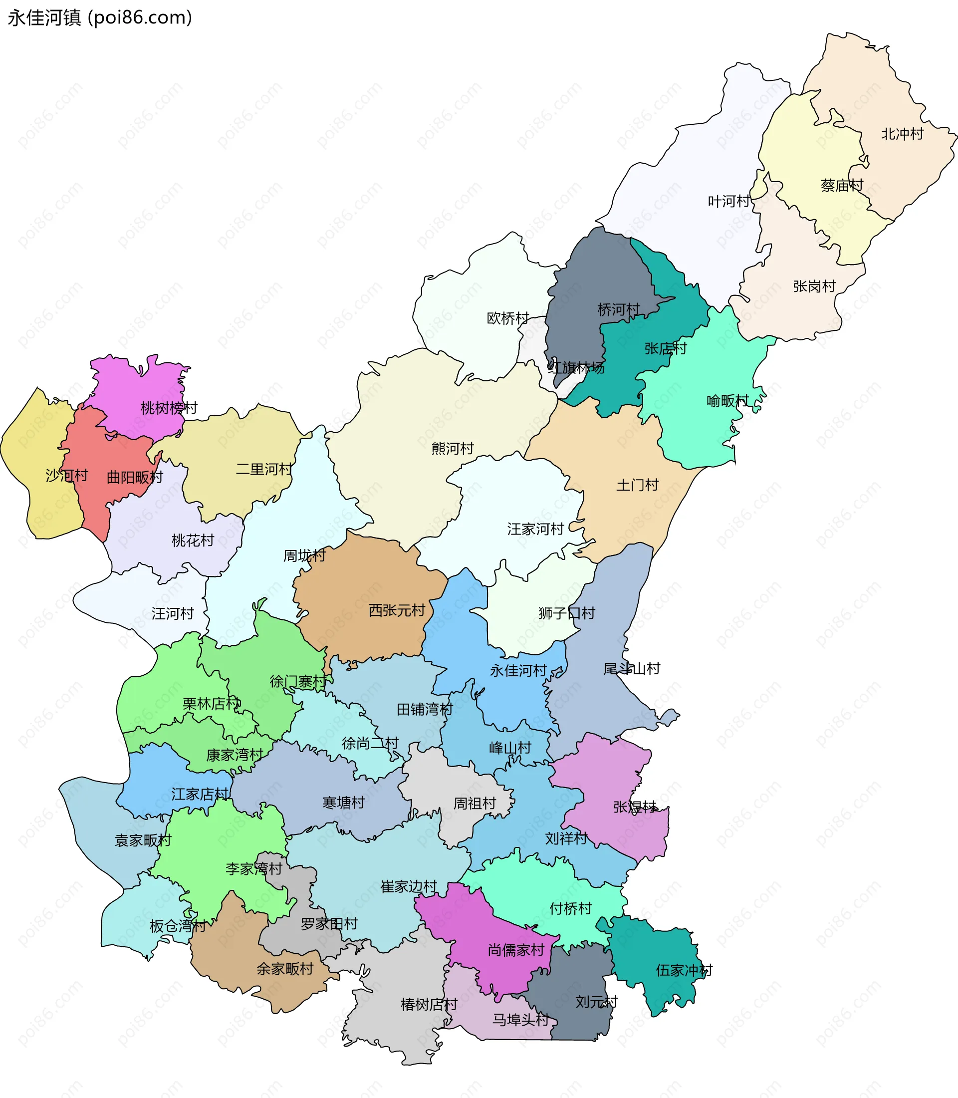 永佳河镇边界地图(五级行政区划)