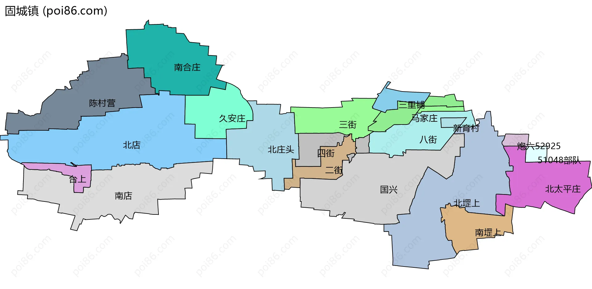 固城镇边界地图(五级行政区划)