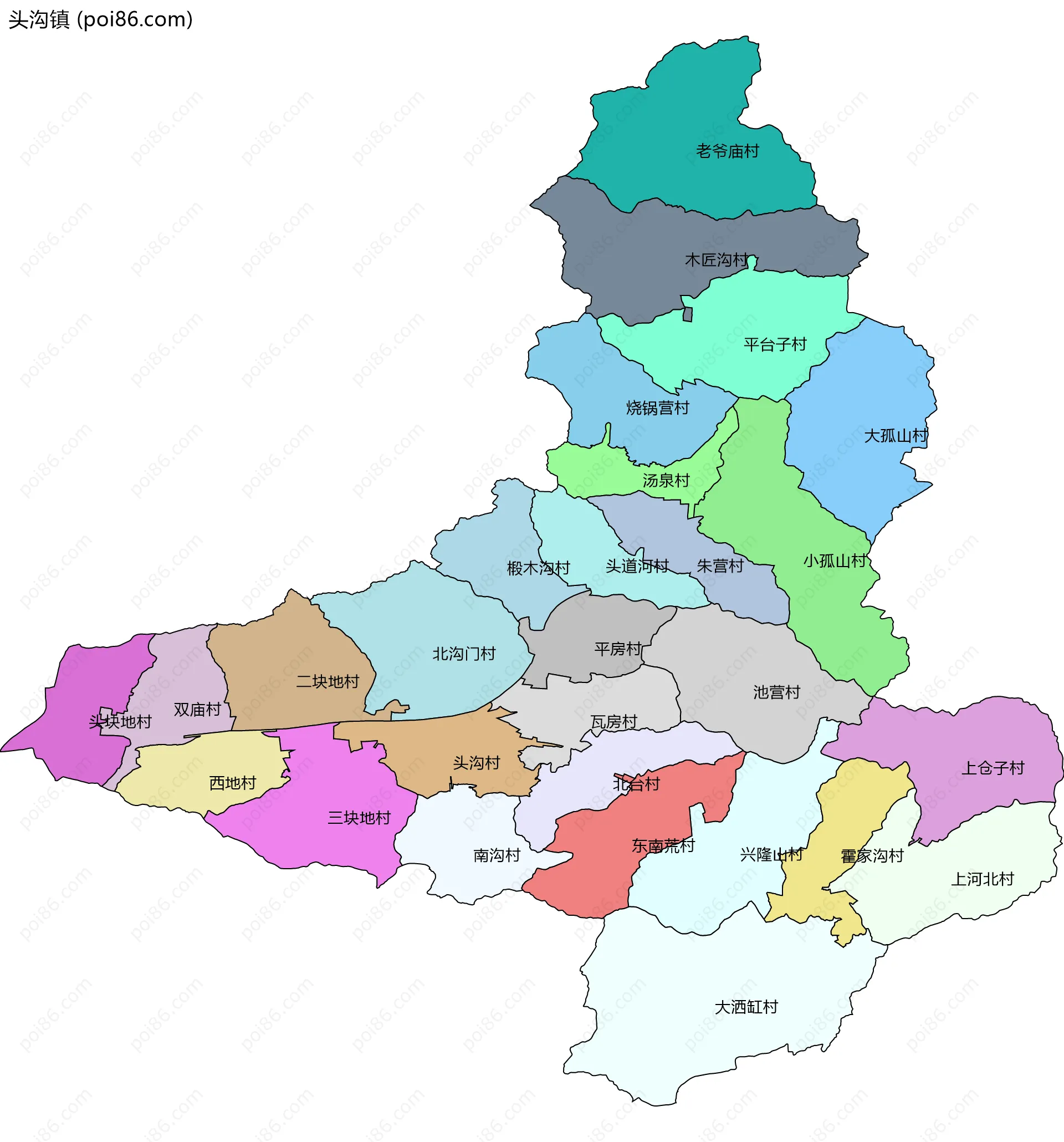 头沟镇边界地图(五级行政区划)