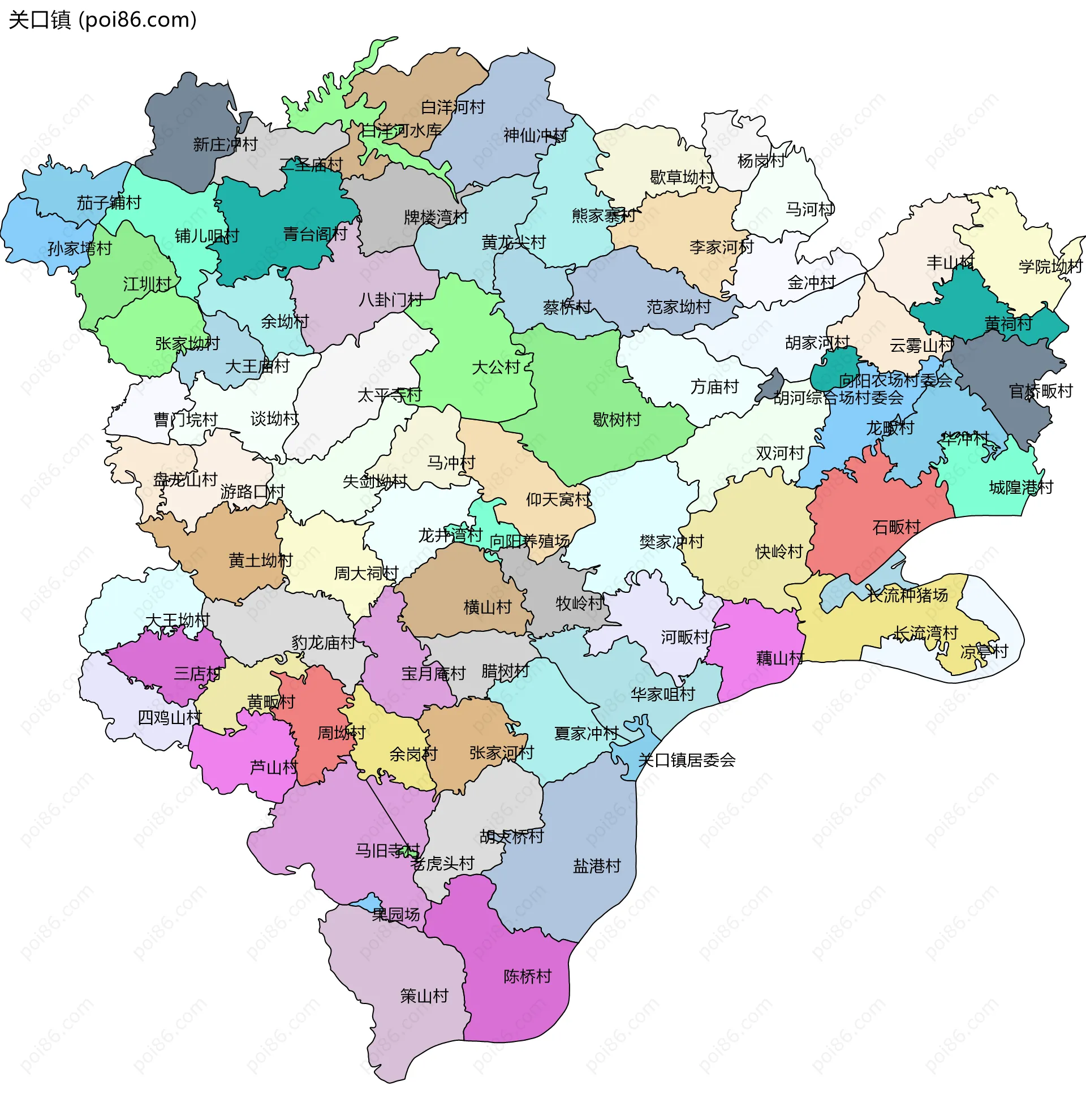 关口镇边界地图(五级行政区划)