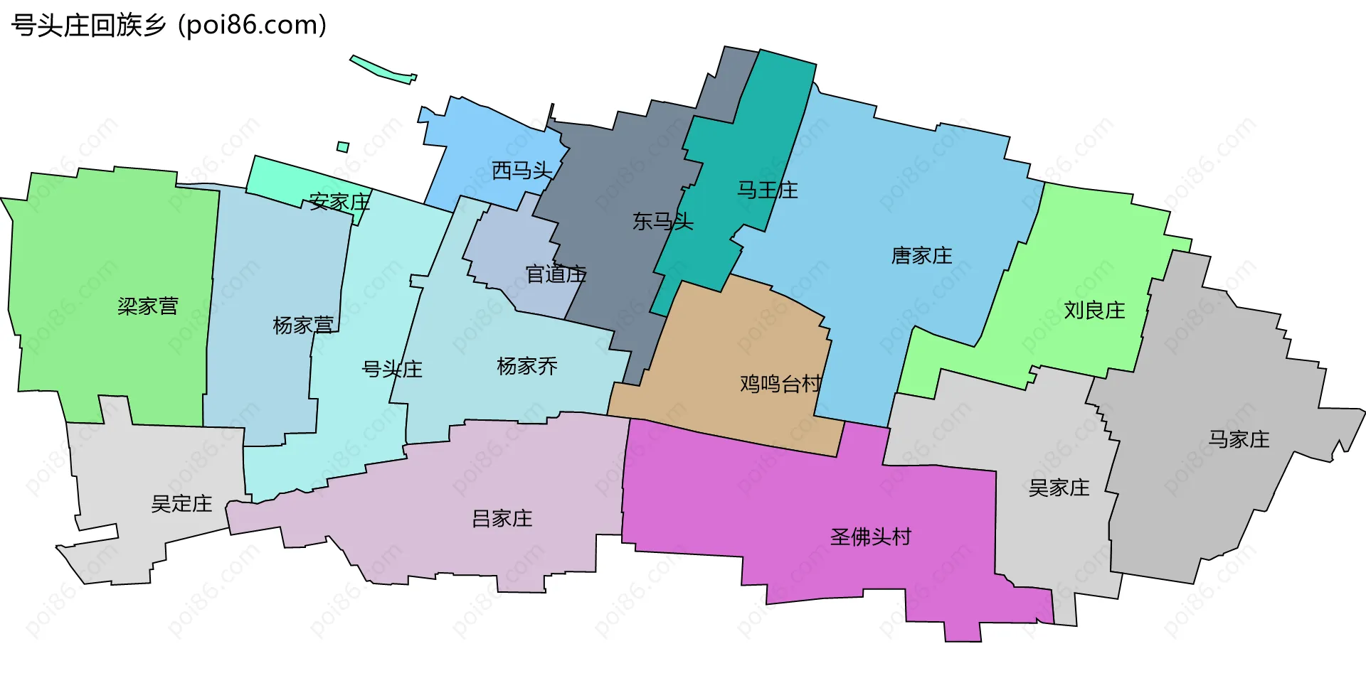 号头庄回族乡边界地图(五级行政区划)