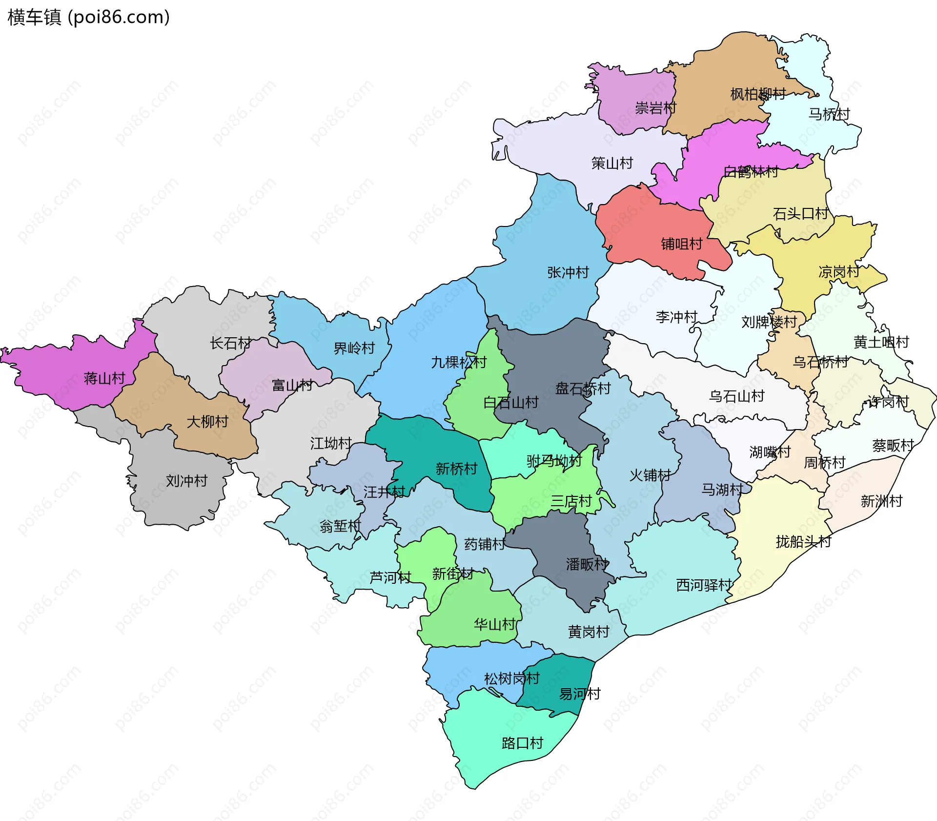 横车镇边界地图(五级行政区划)