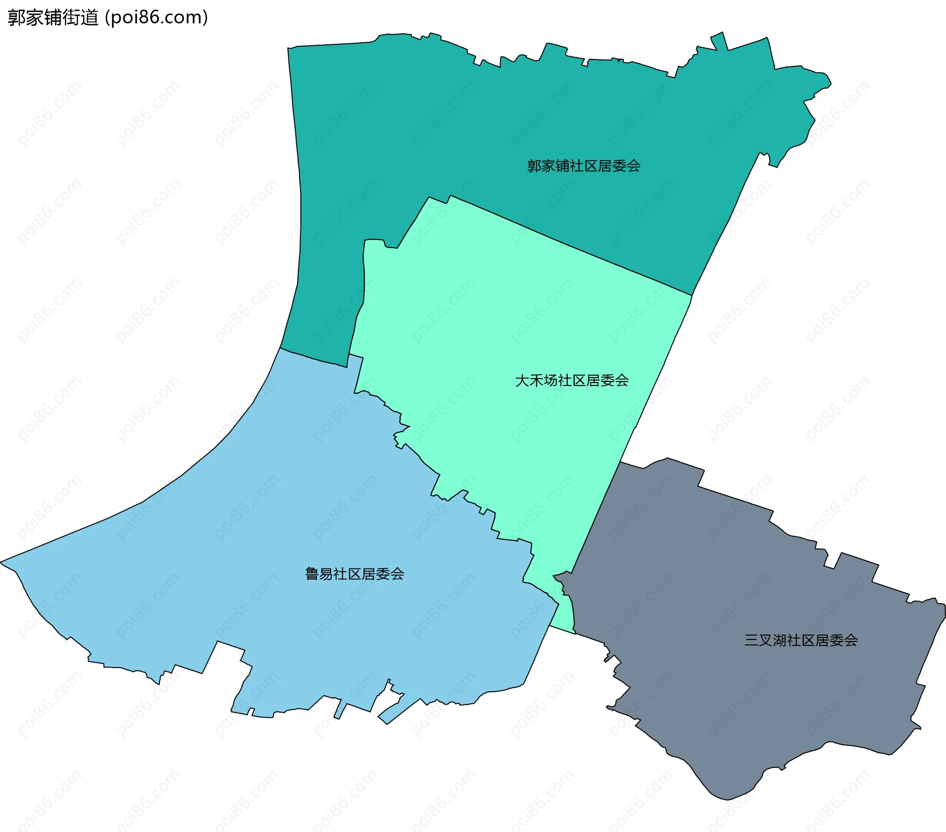 郭家铺街道边界地图(五级行政区划)