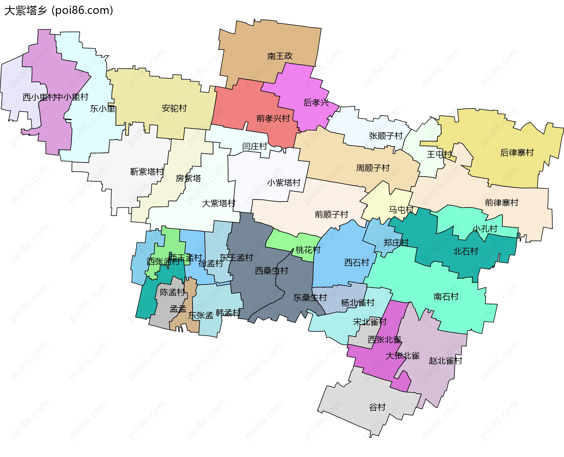 大紫塔乡边界地图(五级行政区划)