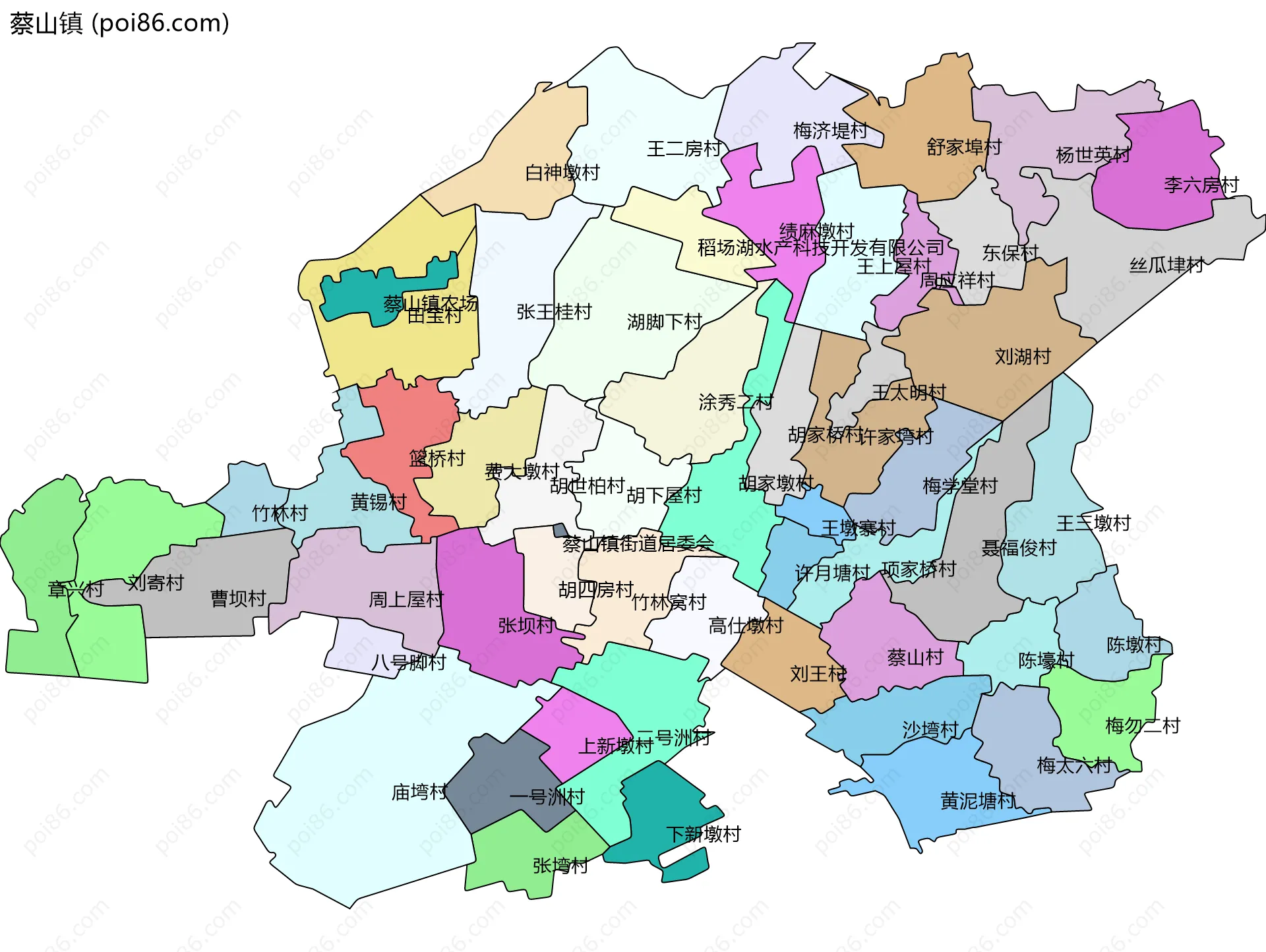 蔡山镇边界地图(五级行政区划)