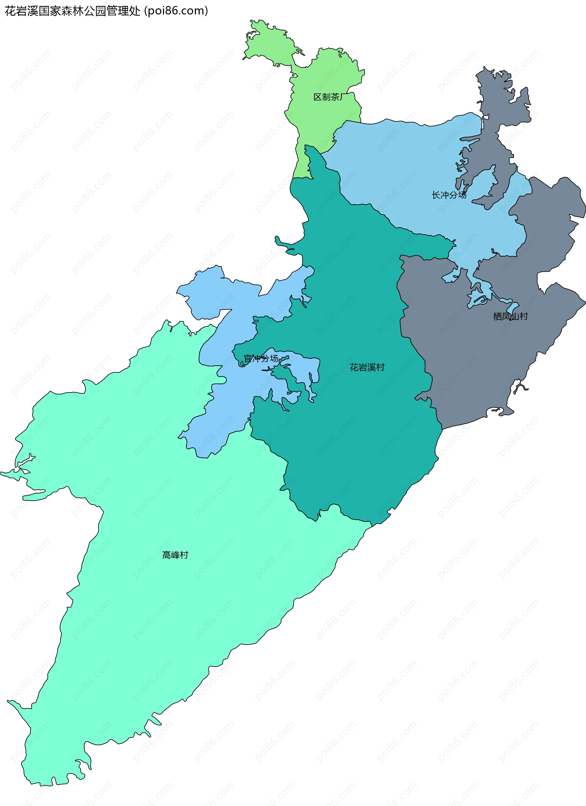 花岩溪国家森林公园管理处边界地图(五级行政区划)