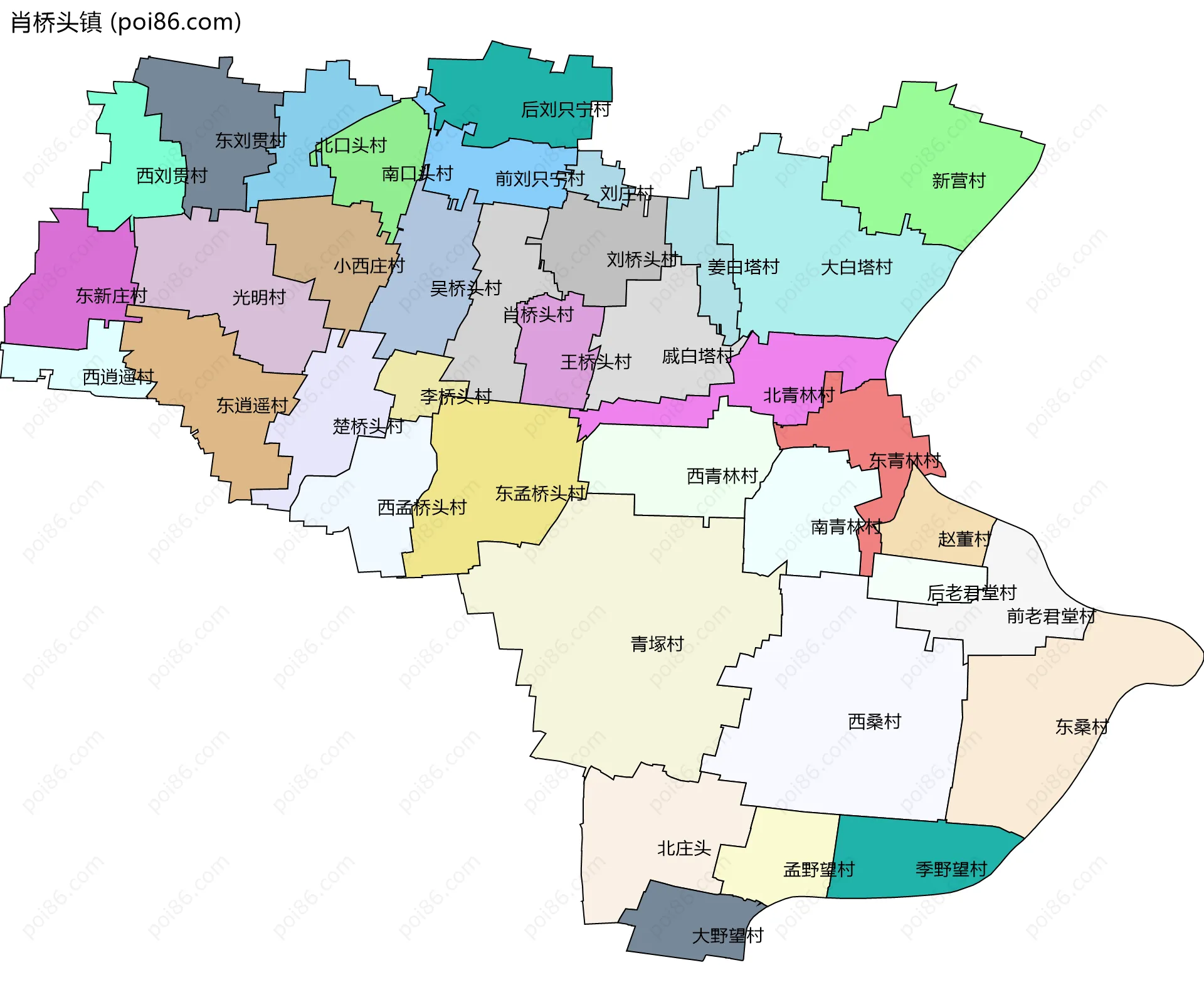 肖桥头镇边界地图(五级行政区划)