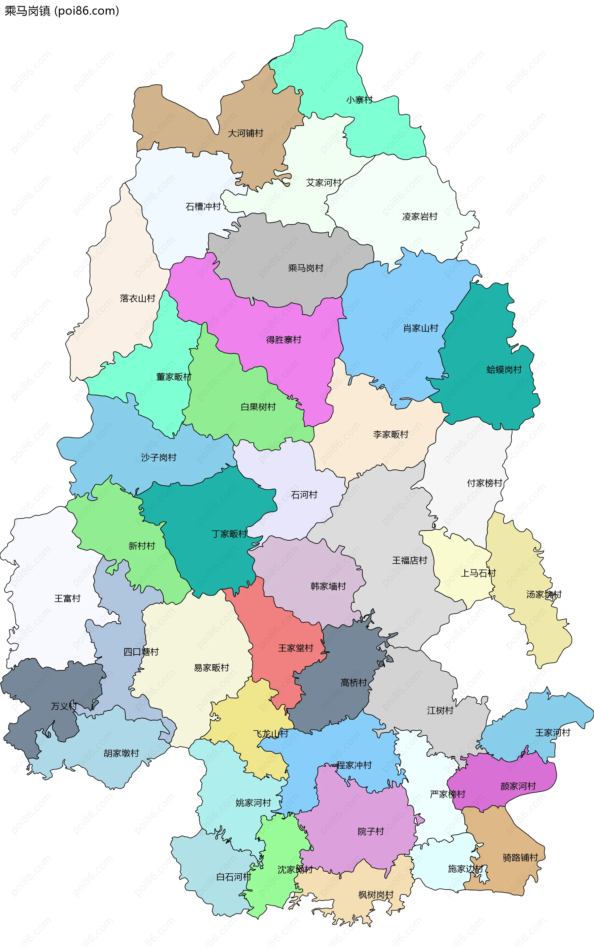 乘马岗镇边界地图(五级行政区划)