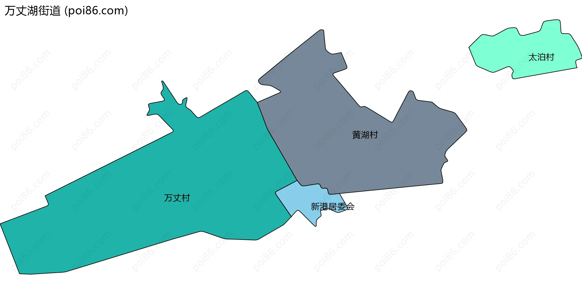 万丈湖街道边界地图(五级行政区划)
