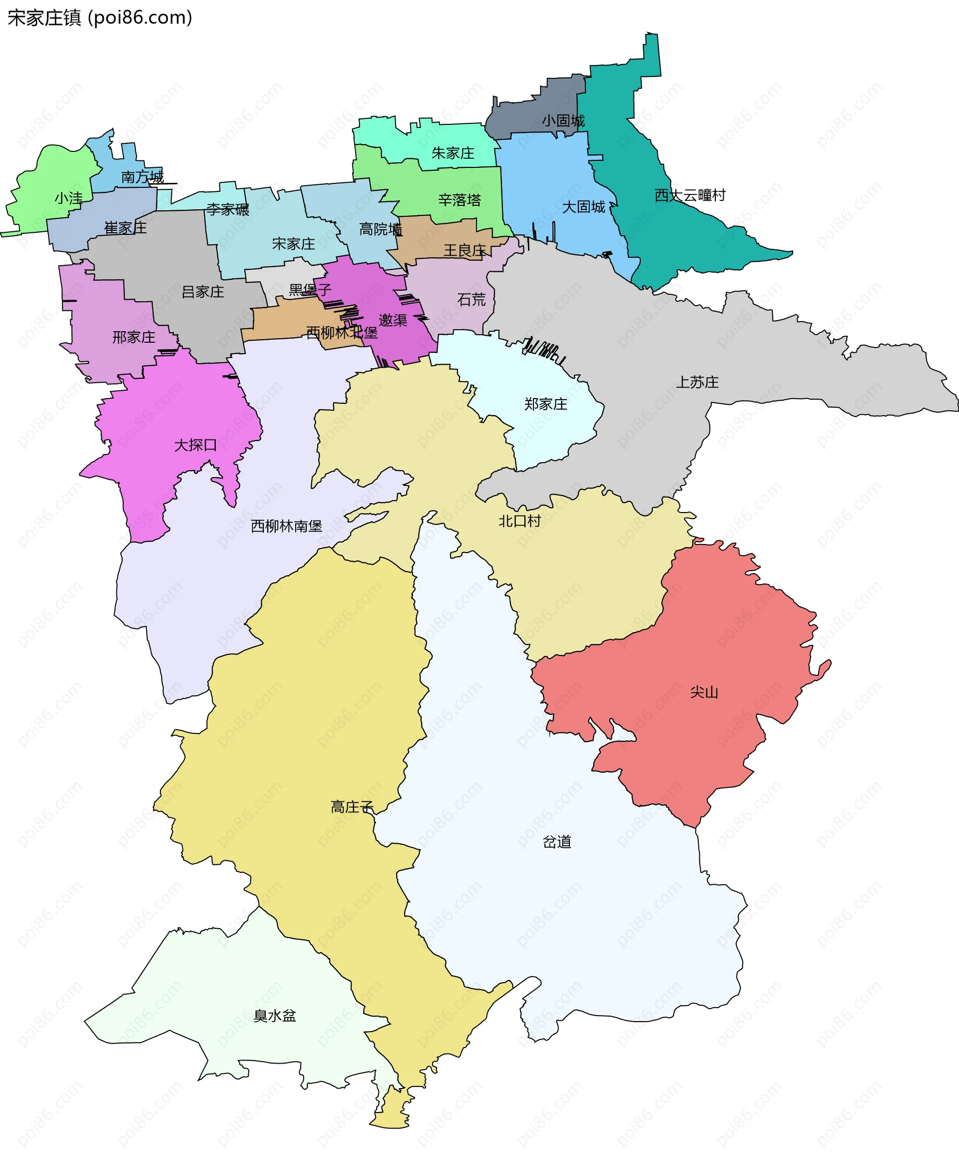 宋家庄镇边界地图(五级行政区划)