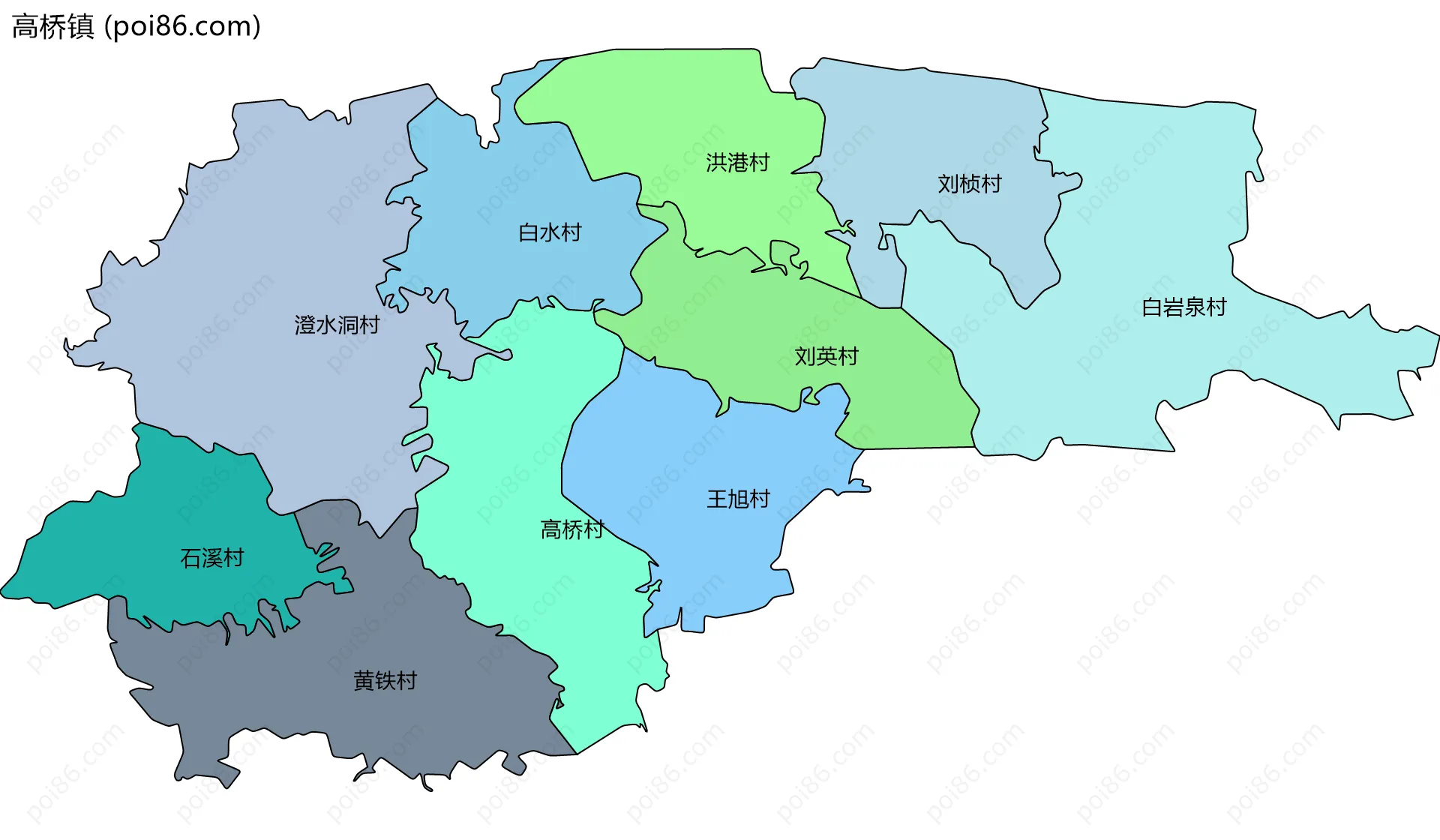 高桥镇边界地图(五级行政区划)