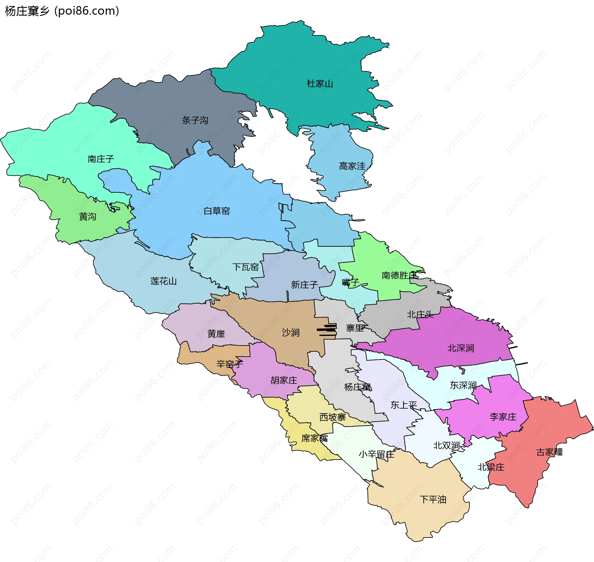 杨庄窠乡边界地图(五级行政区划)