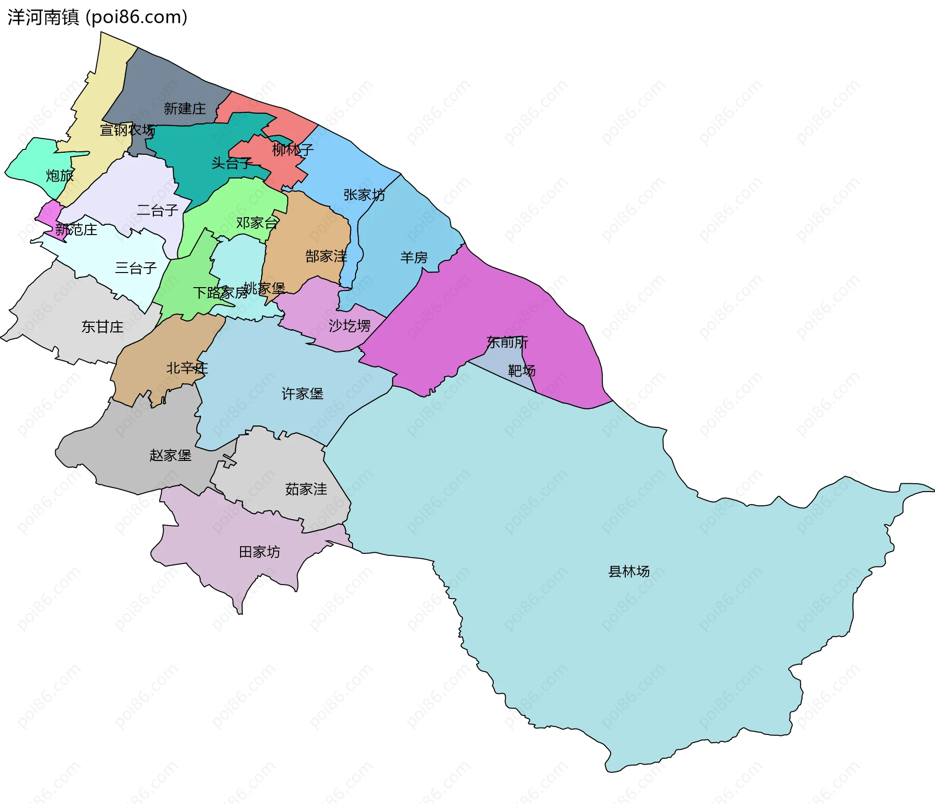 洋河南镇边界地图(五级行政区划)