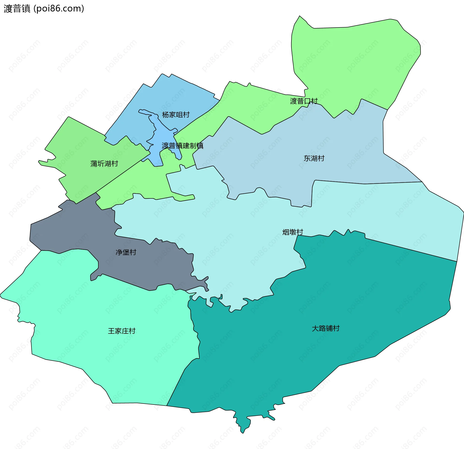 渡普镇边界地图(五级行政区划)