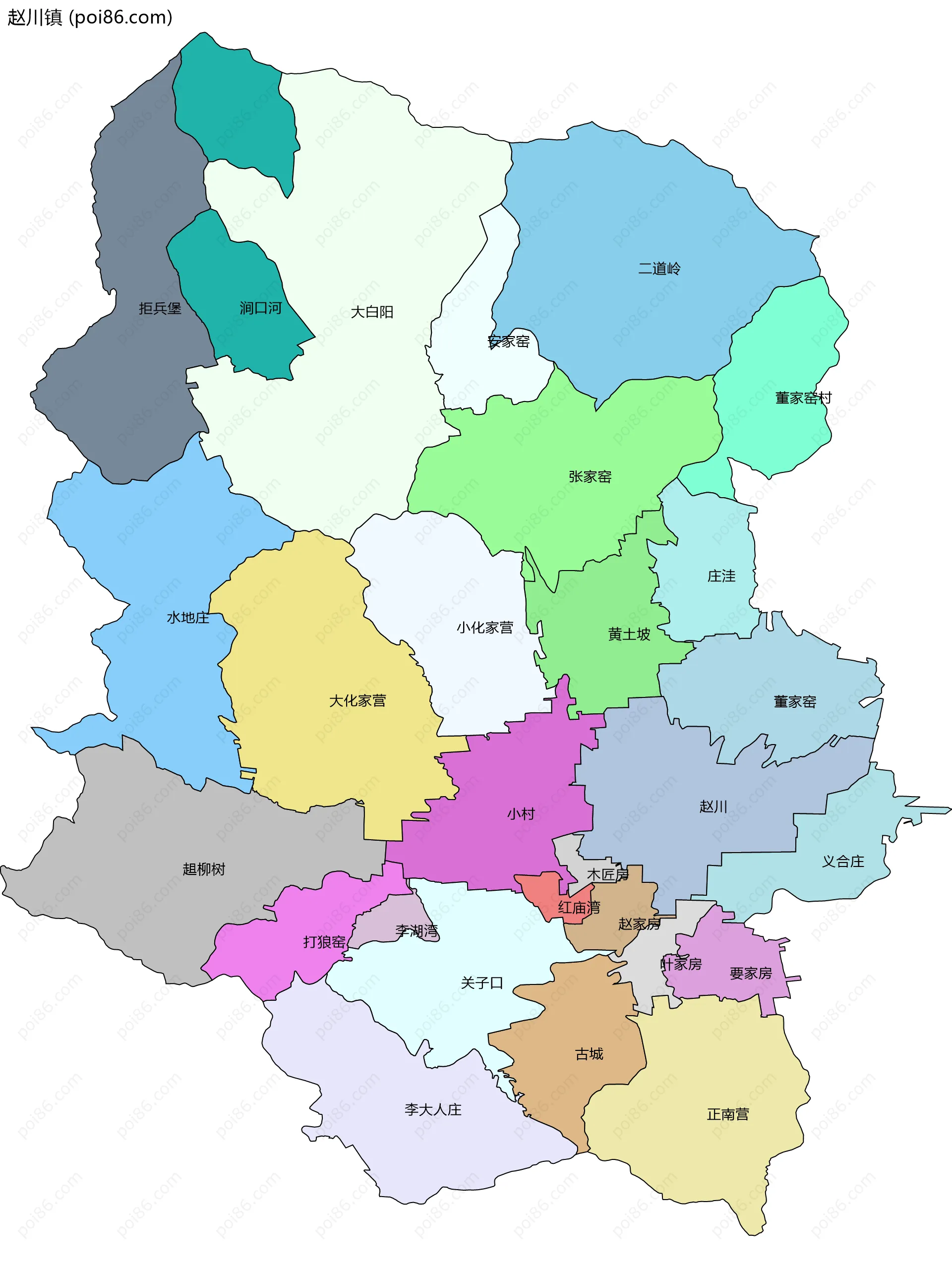 赵川镇边界地图(五级行政区划)