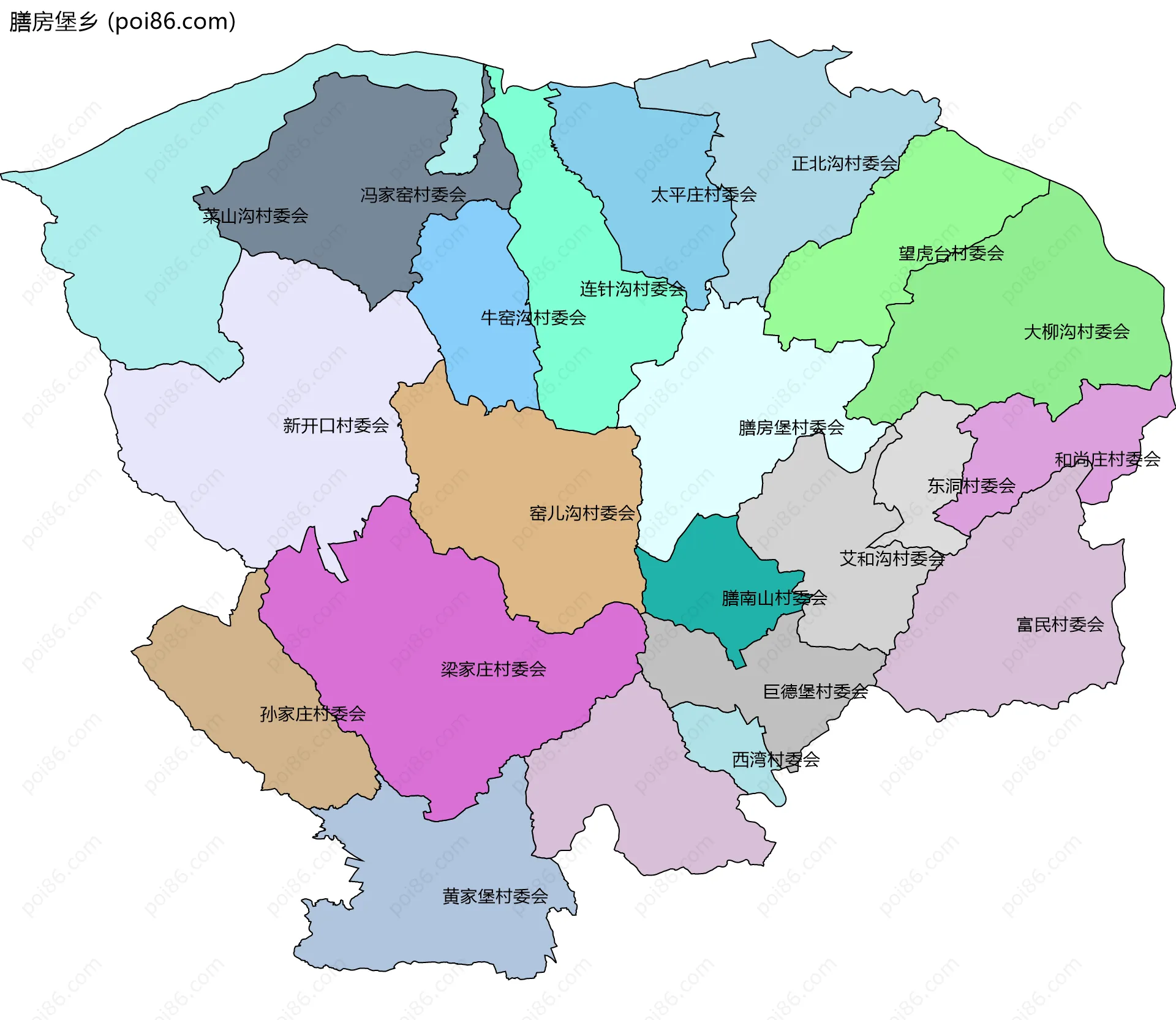 膳房堡乡边界地图(五级行政区划)