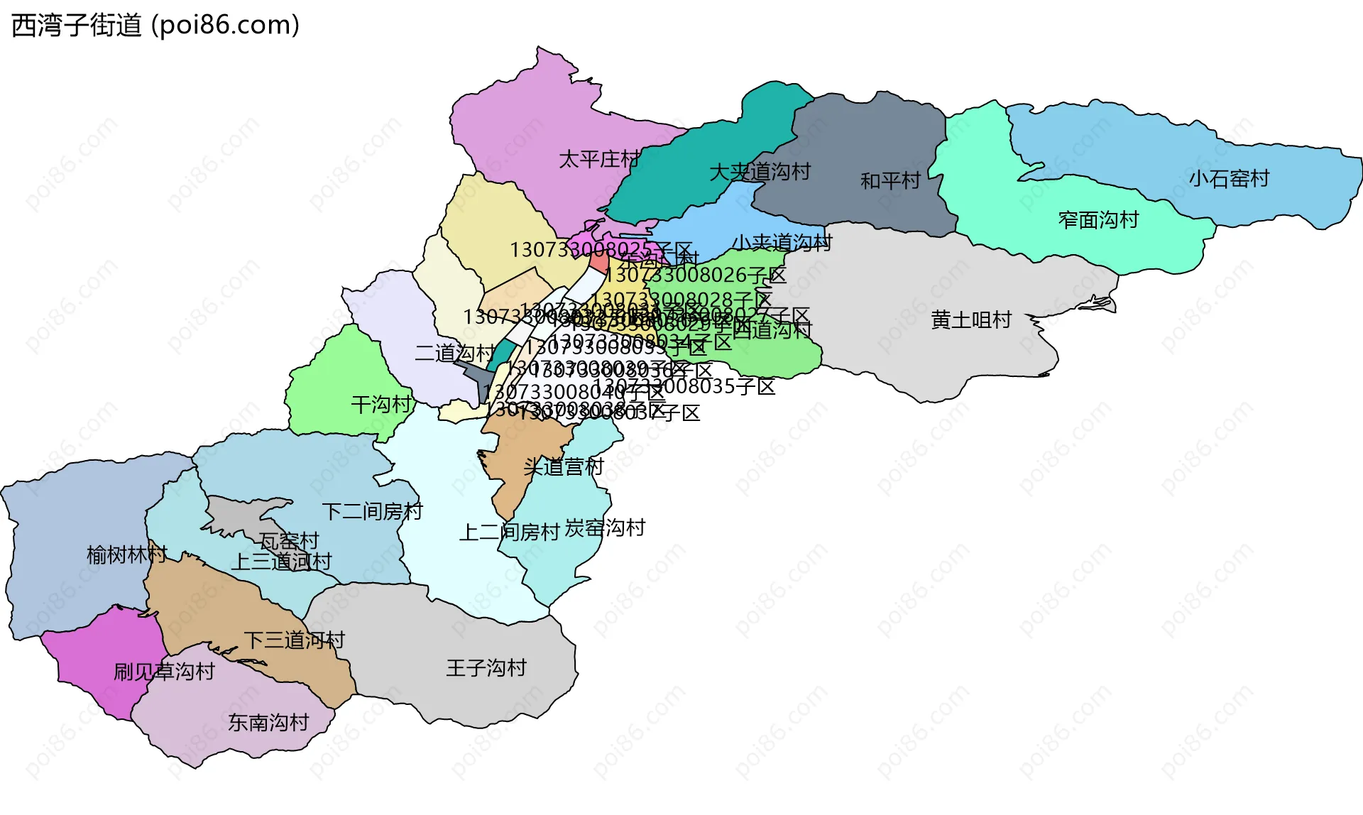 西湾子街道边界地图(五级行政区划)