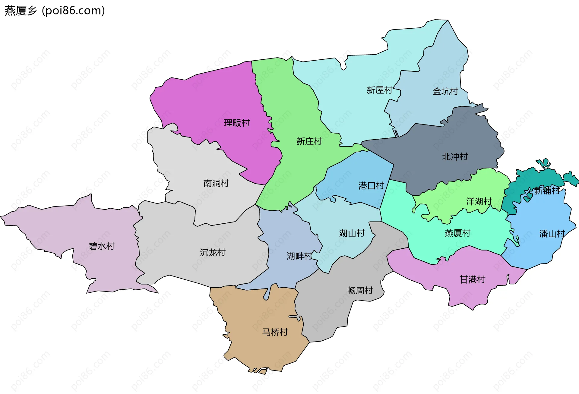 燕厦乡边界地图(五级行政区划)