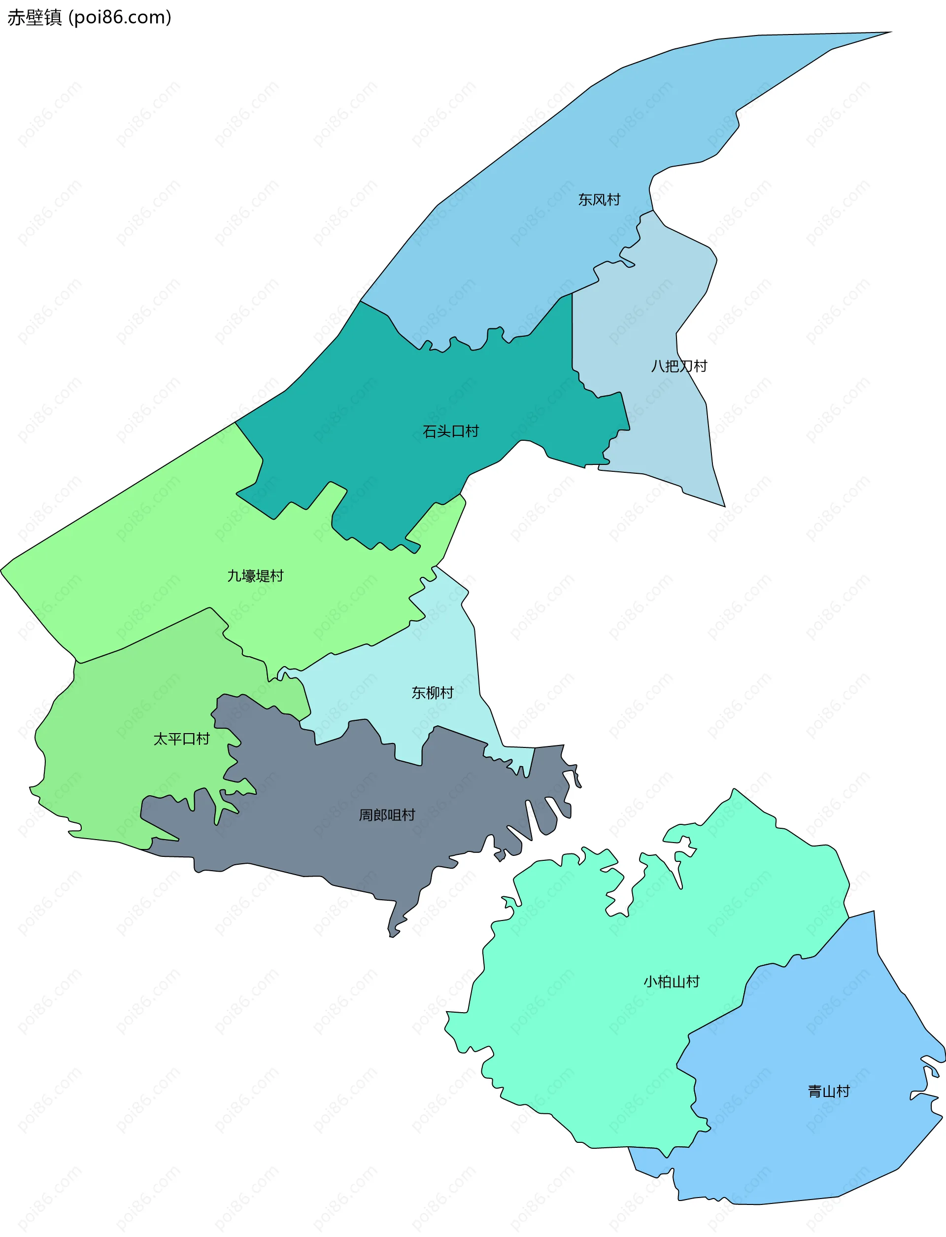 赤壁镇边界地图(五级行政区划)