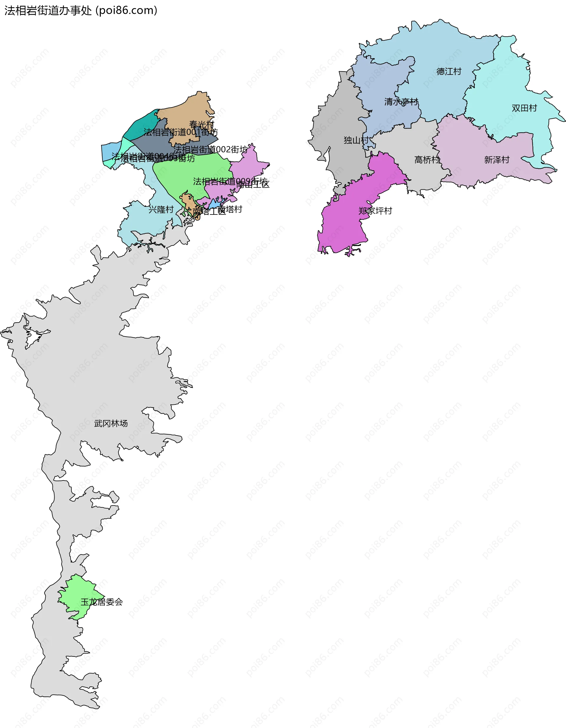 法相岩街道办事处边界地图(五级行政区划)