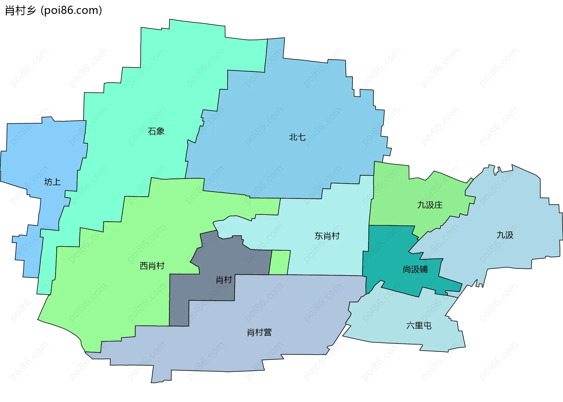 肖村乡边界地图(五级行政区划)