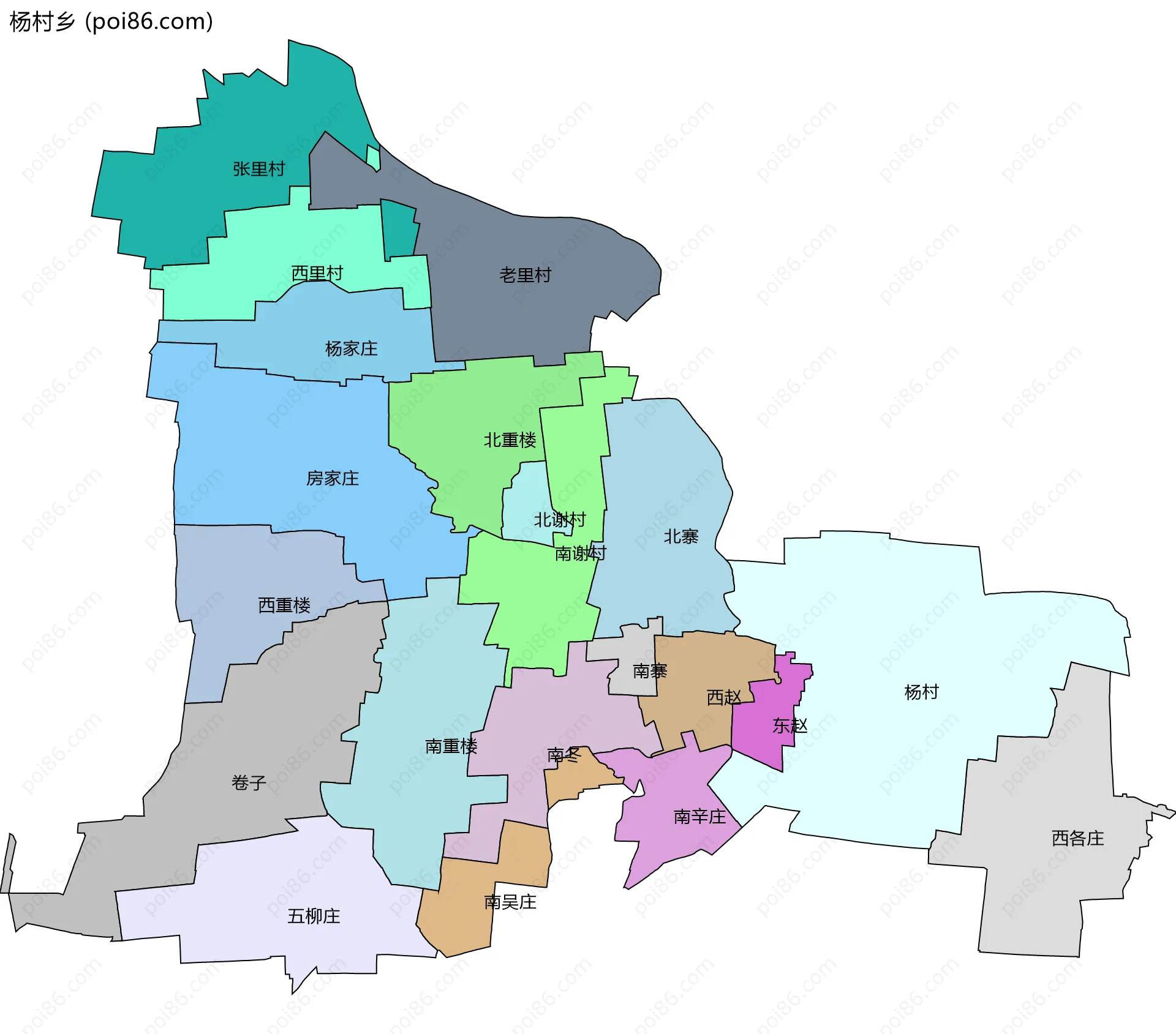 杨村乡边界地图(五级行政区划)