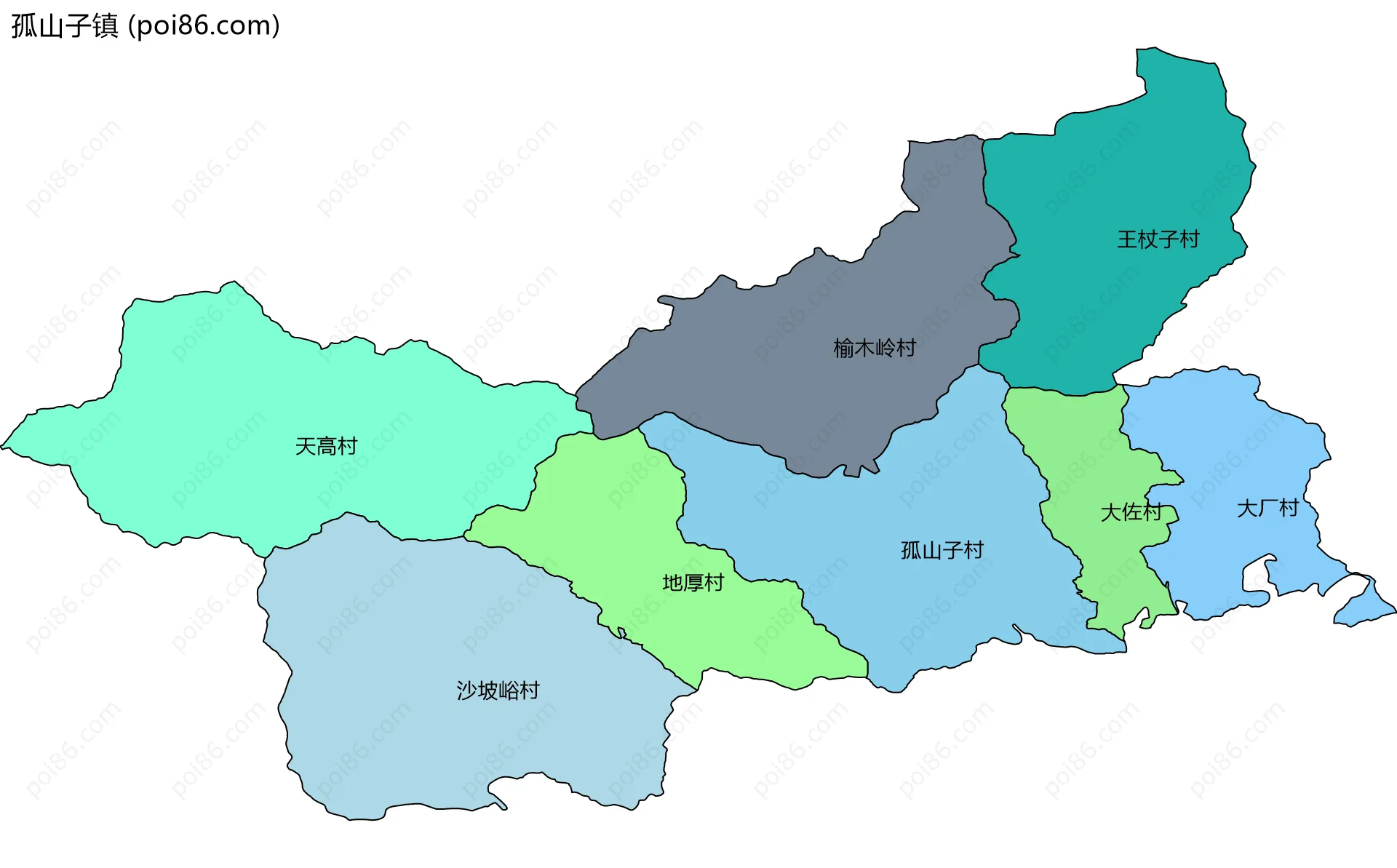 孤山子镇边界地图(五级行政区划)