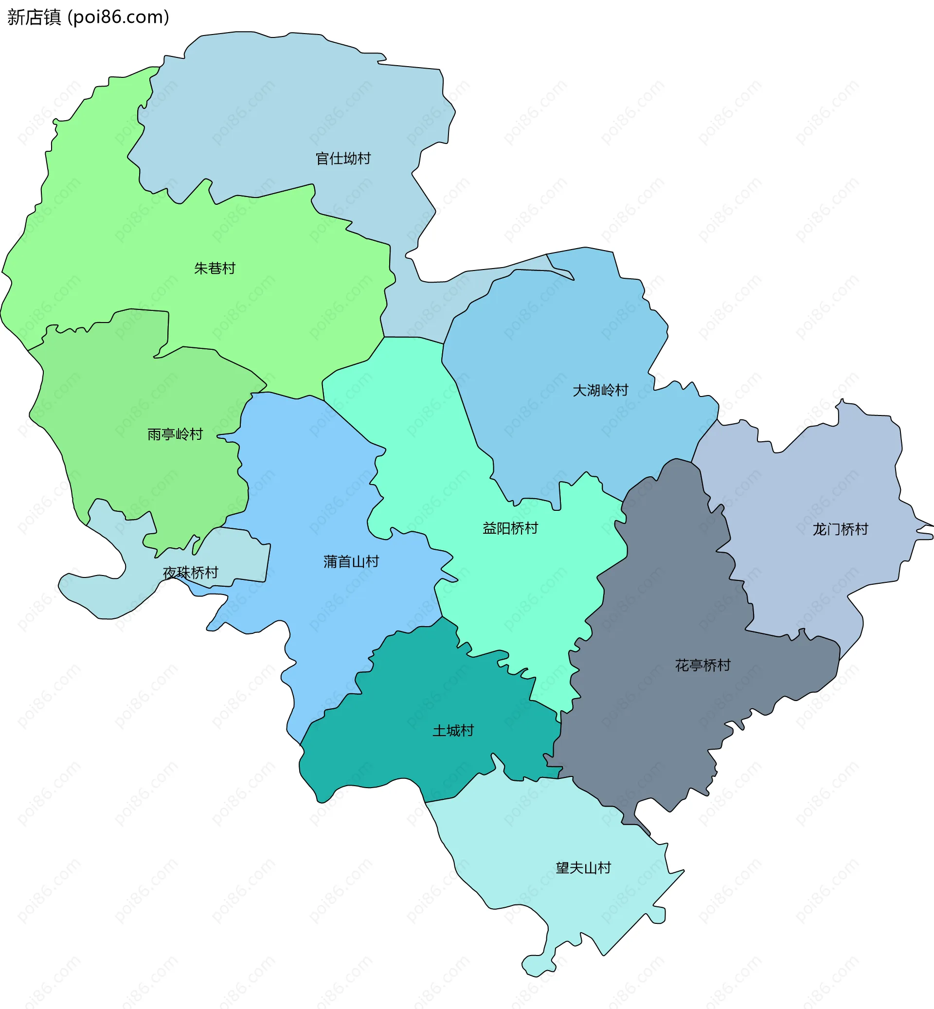 新店镇边界地图(五级行政区划)