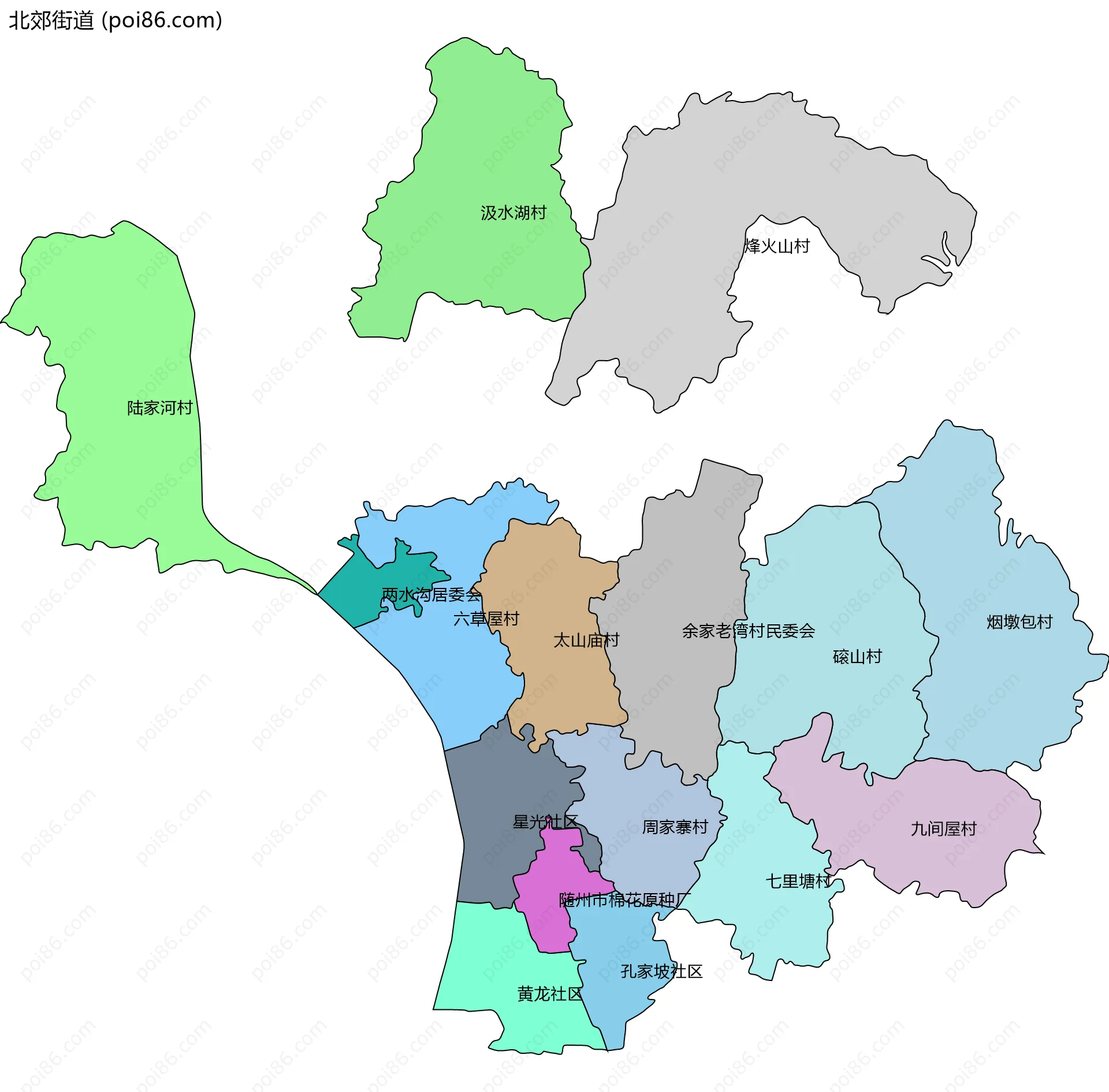 北郊街道边界地图(五级行政区划)