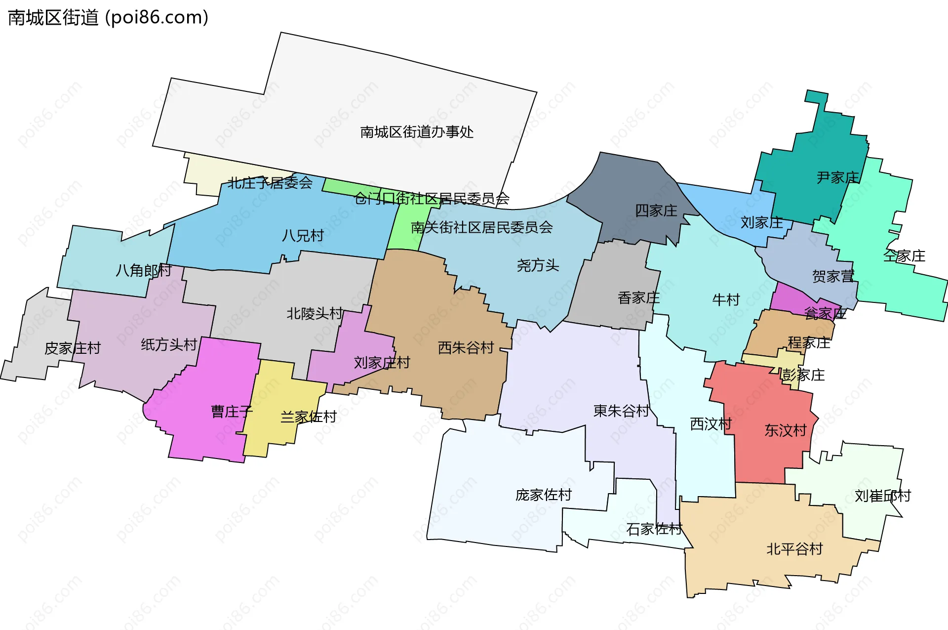 南城区街道边界地图(五级行政区划)