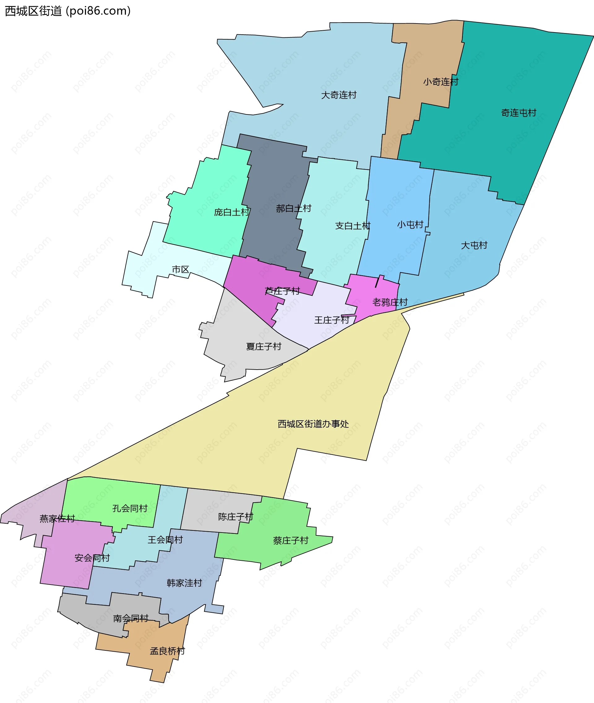 西城区街道边界地图(五级行政区划)