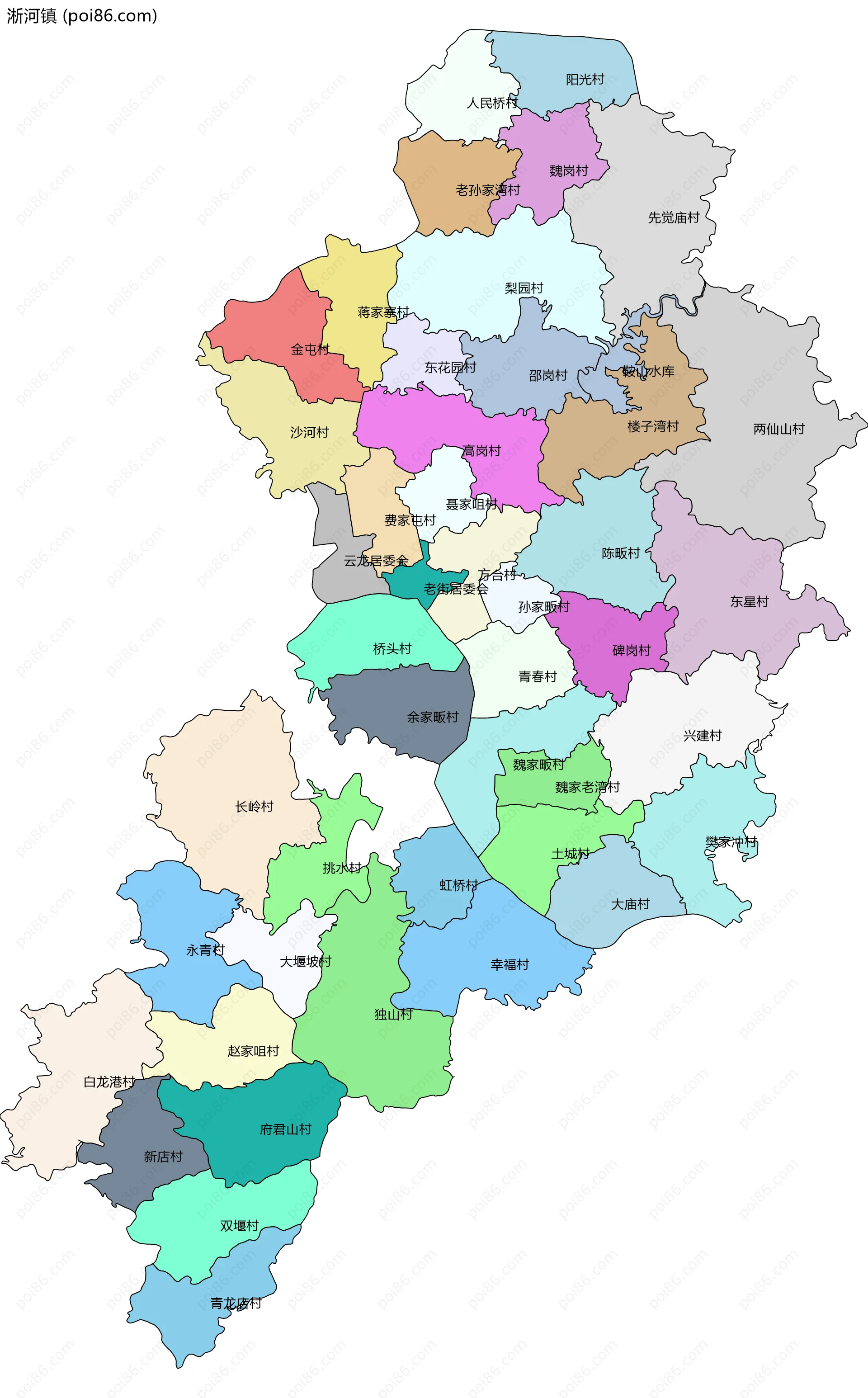 淅河镇边界地图(五级行政区划)