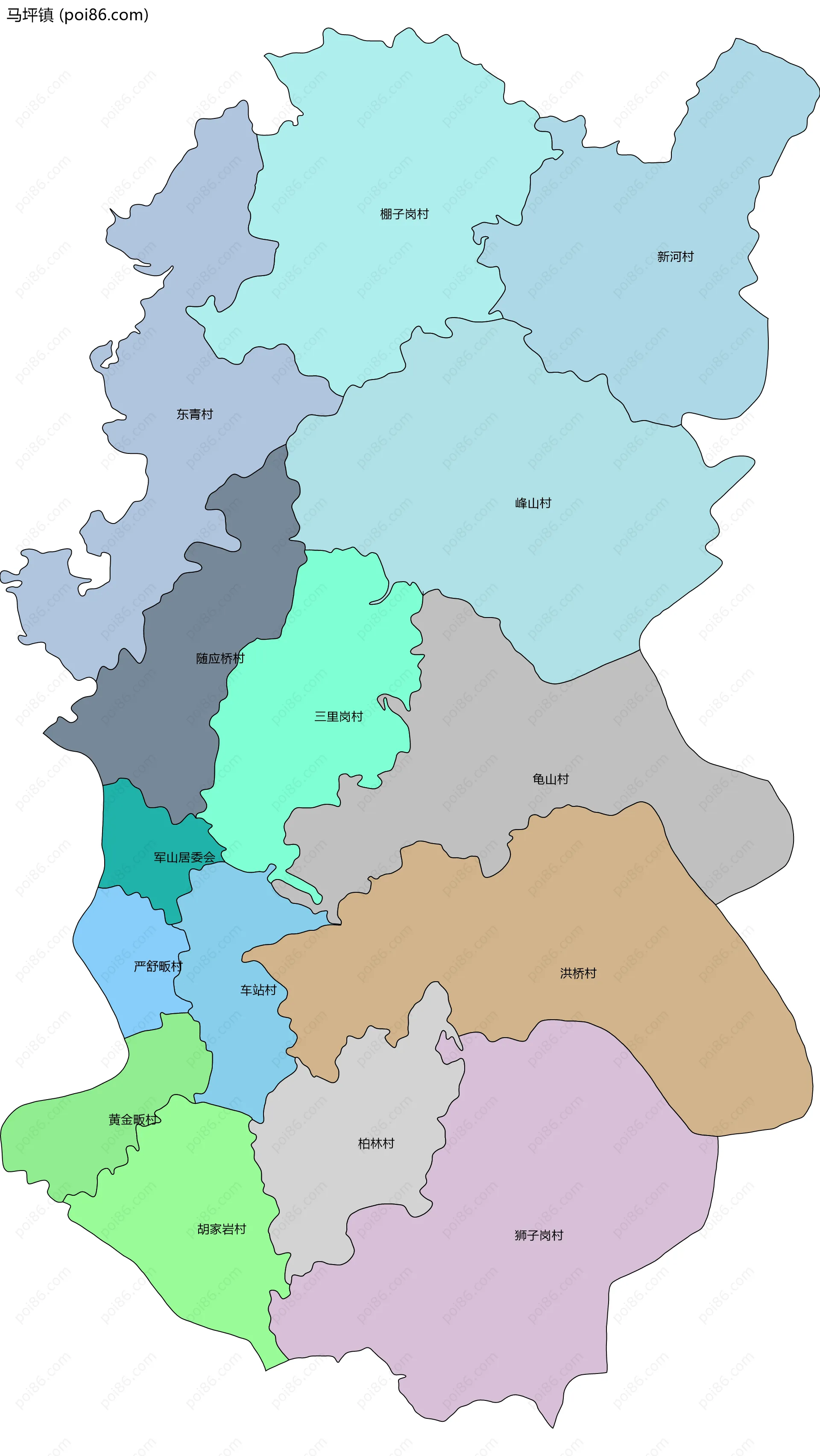 马坪镇边界地图(五级行政区划)