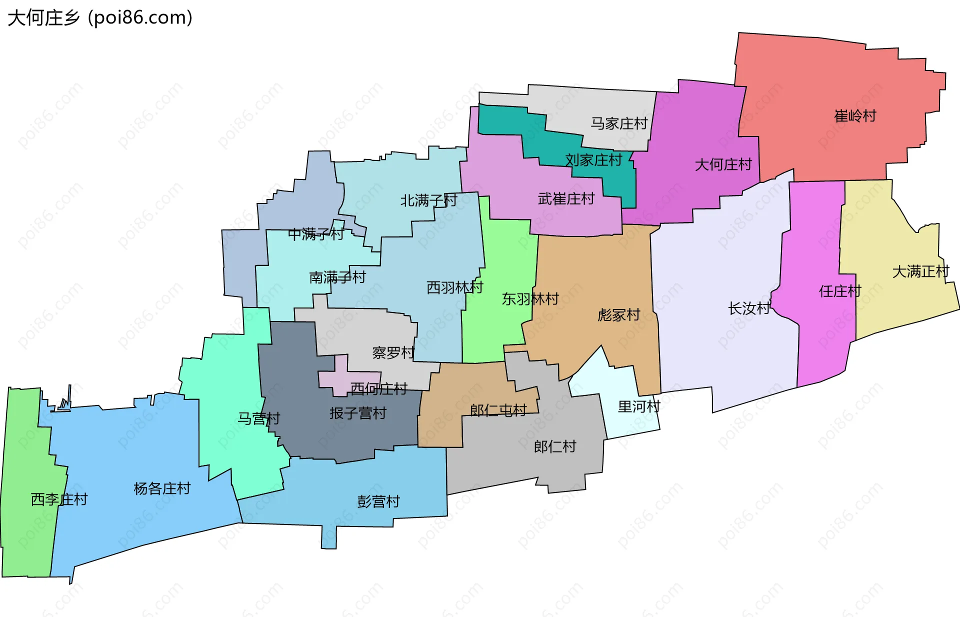 大何庄乡边界地图(五级行政区划)