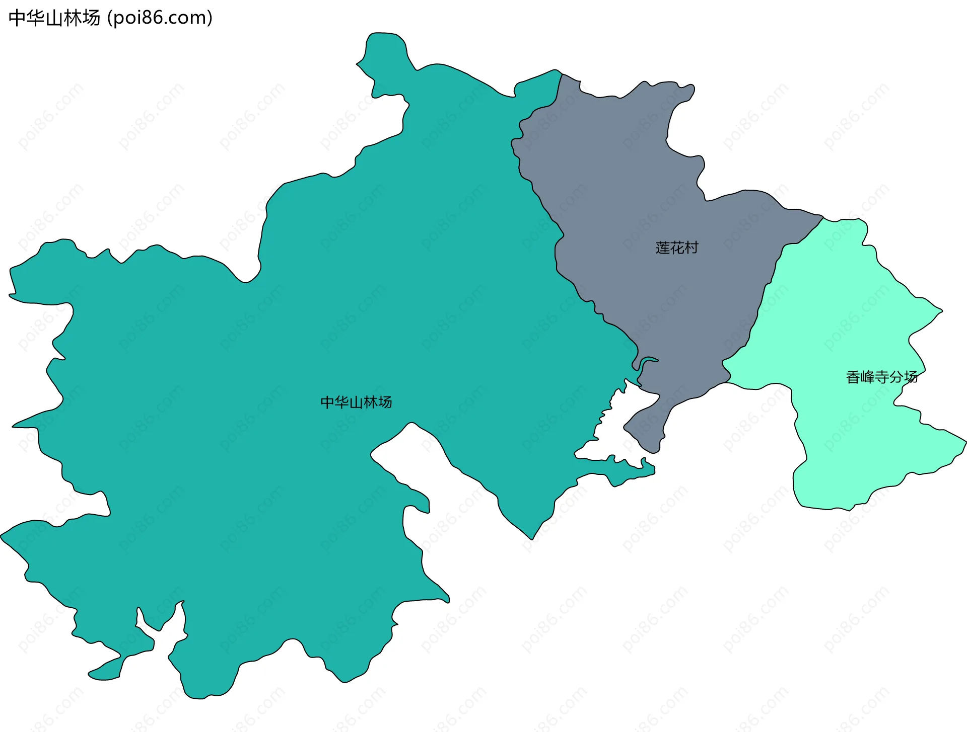 中华山林场边界地图(五级行政区划)