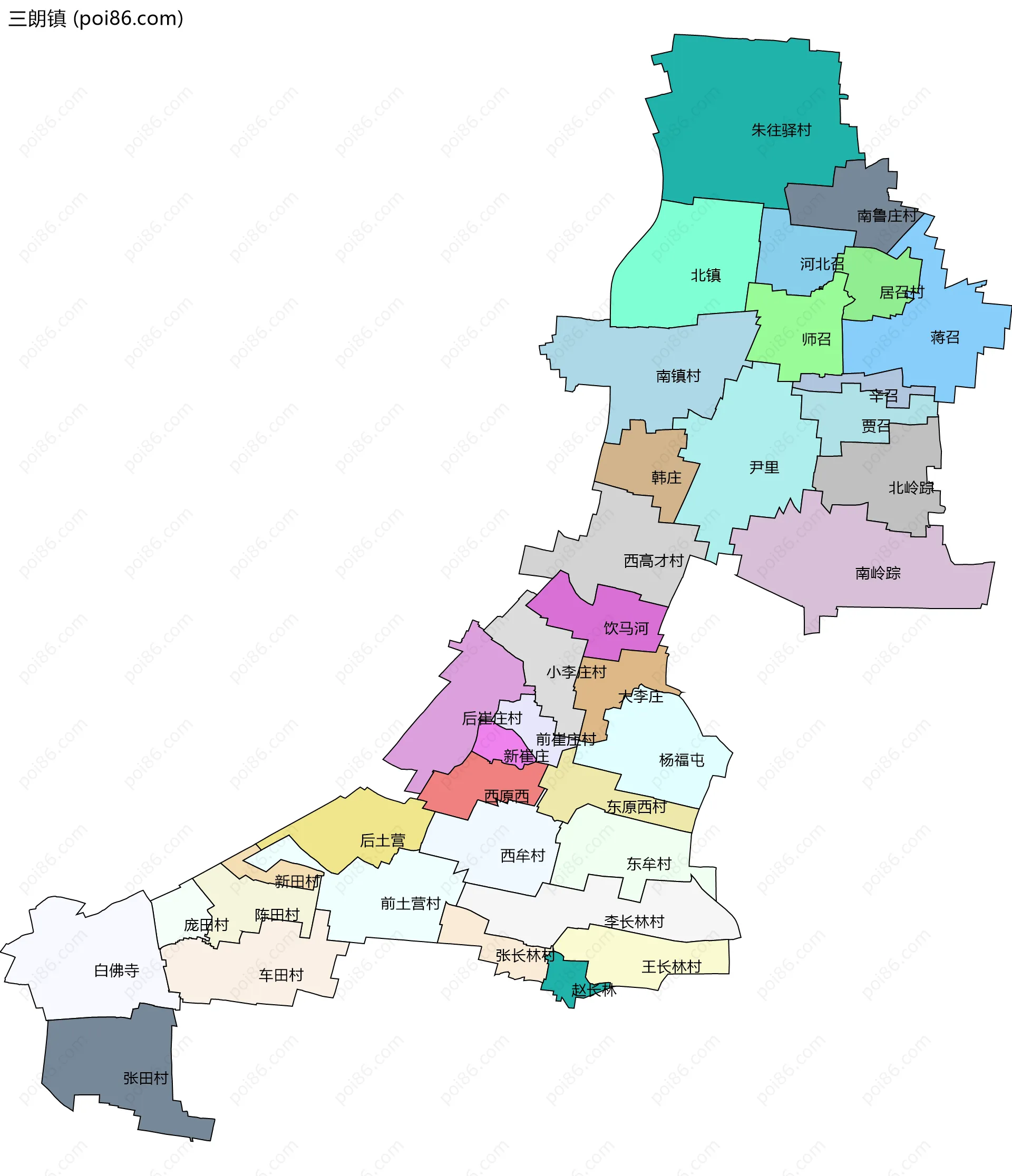 三朗镇边界地图(五级行政区划)