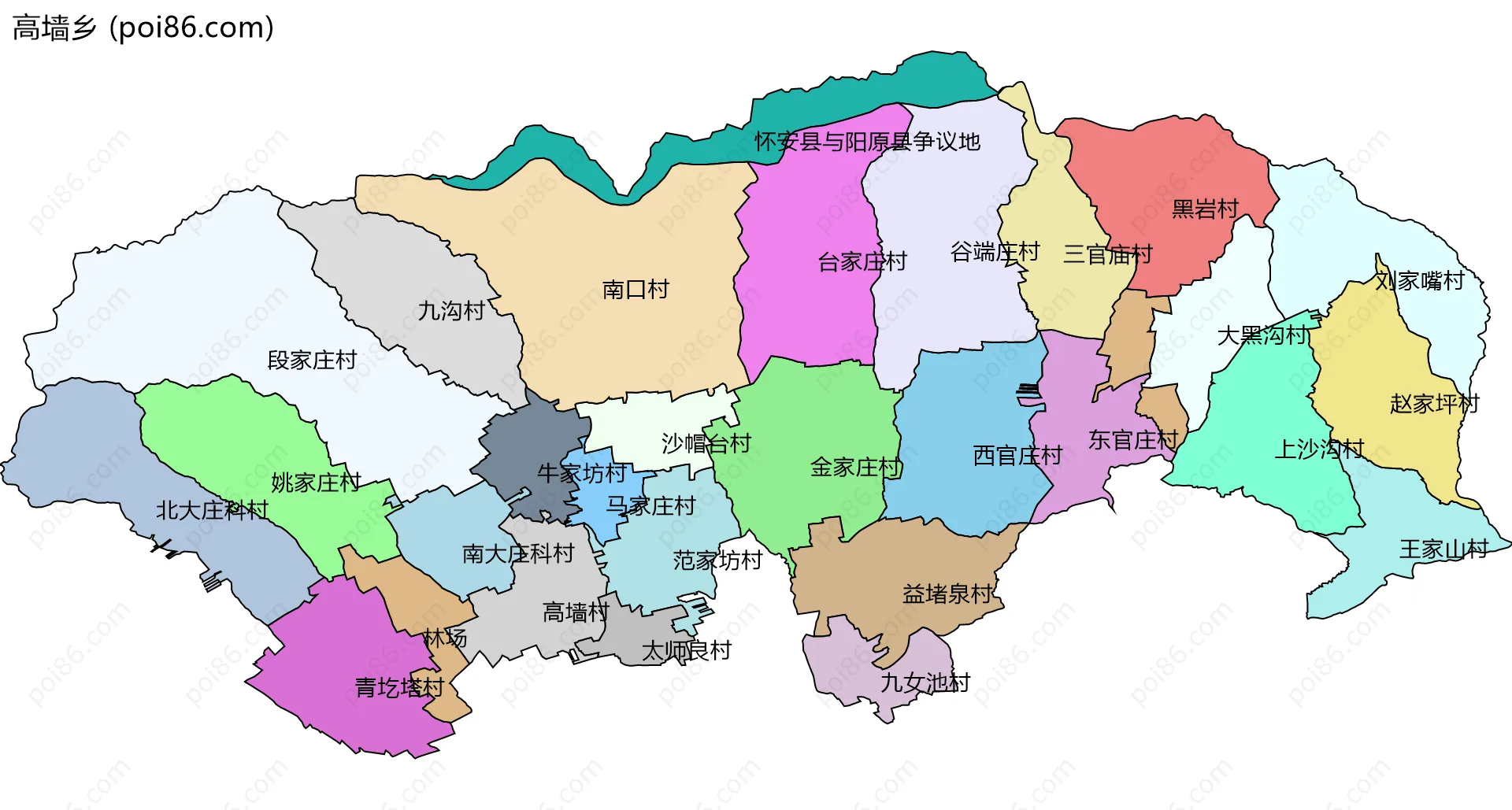 高墙乡边界地图(五级行政区划)
