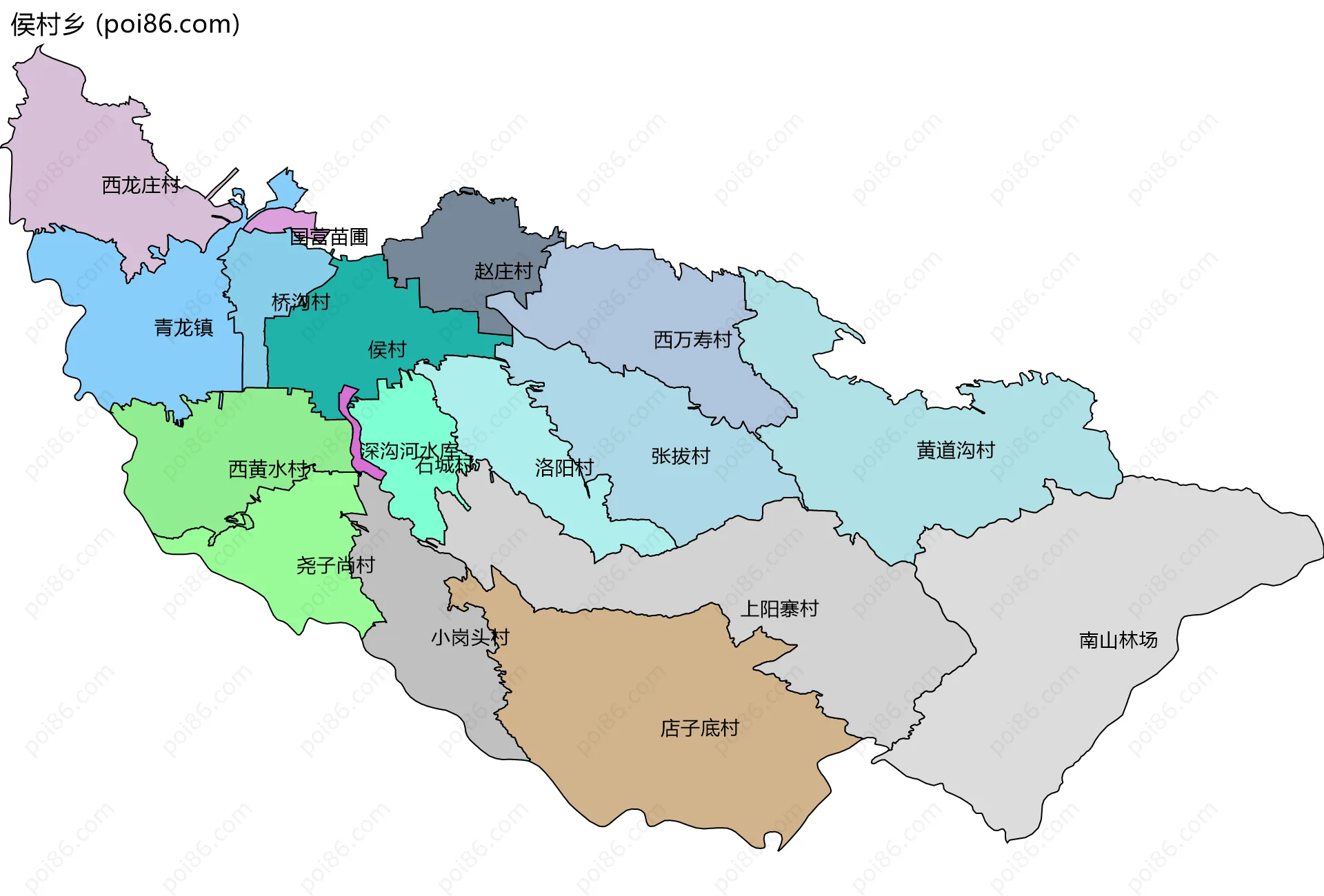侯村乡边界地图(五级行政区划)